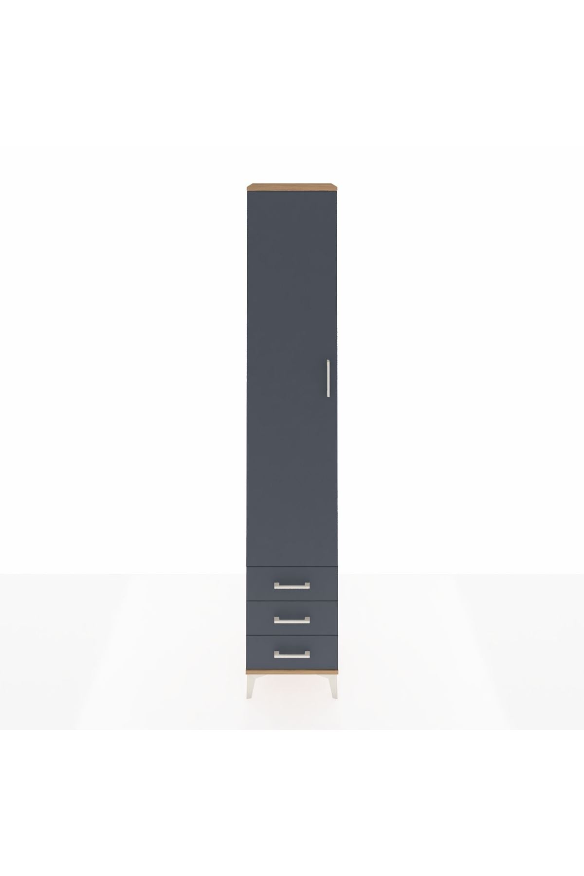 Hyperion Dolap 5 Raflı 3 Çekmeceli Tek Kapaklı 44x44x243 Çam-Antrasit