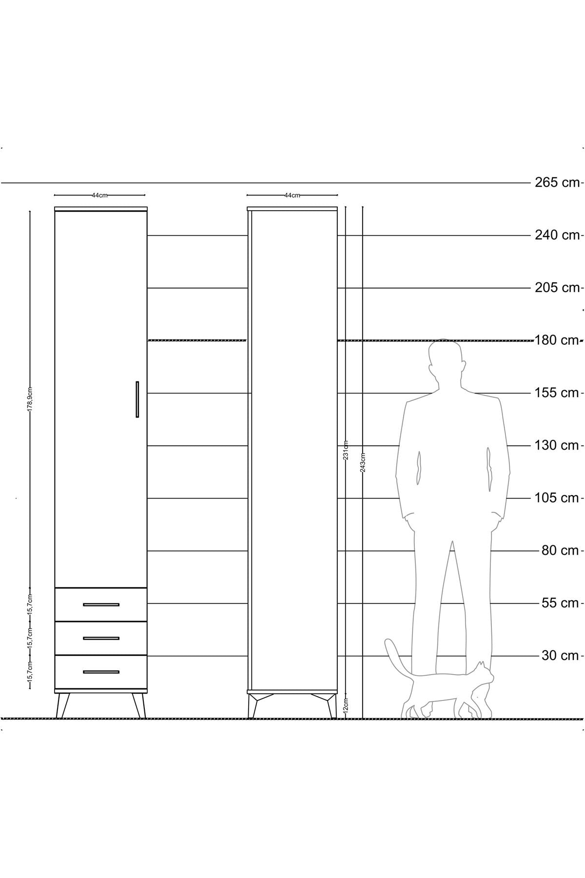 Hyperion Dolap 5 Raflı 3 Çekmeceli Tek Kapaklı 44x44x243 Çam-Antrasit