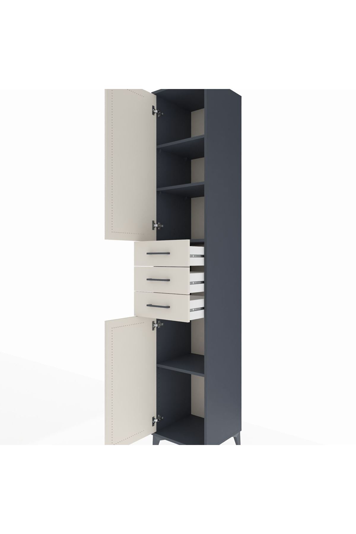 Hyperion Dolap 4 Raflı 3 Çekmeceli 2 Kapaklı 44x44x243 Antrasit-Aytaşı