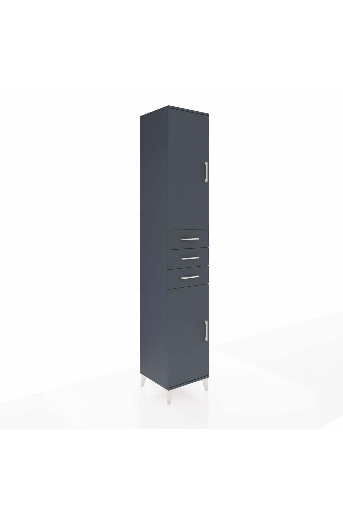 Hyperion Dolap 4 Raflı 3 Çekmeceli 2 Kapaklı 44x44x243 Antrasit-Antrasit