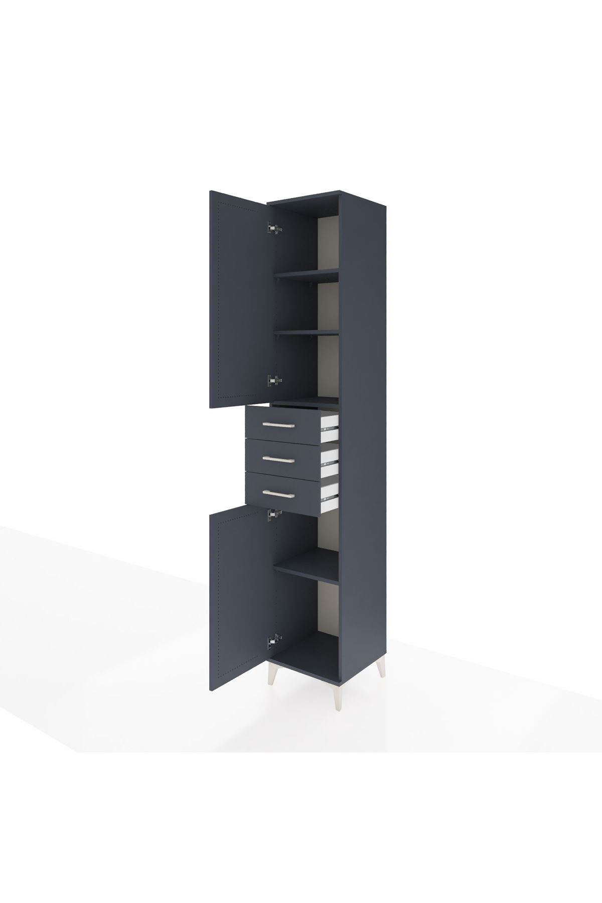 Hyperion Dolap 4 Raflı 3 Çekmeceli 2 Kapaklı 44x44x243 Antrasit-Antrasit