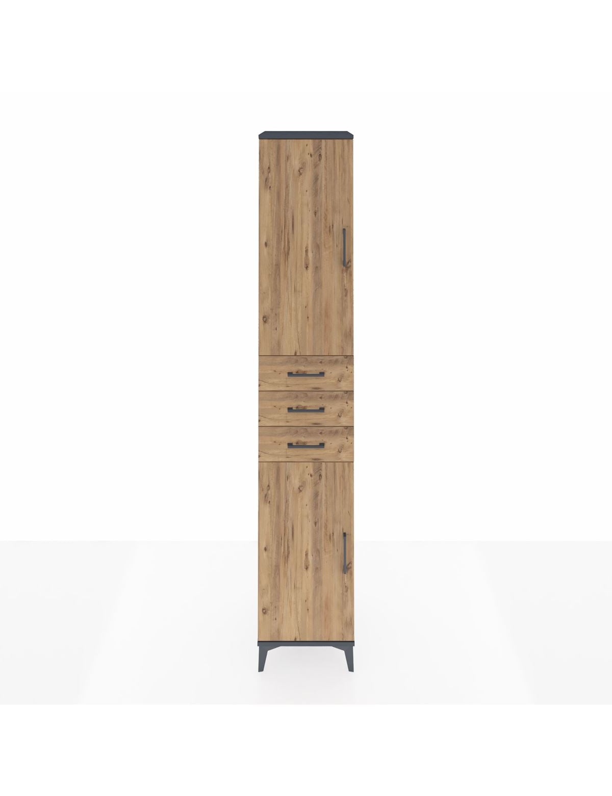 Hyperion Dolap 4 Raflı 3 Çekmeceli 2 Kapaklı 44x44x243 Antrasit-Çam