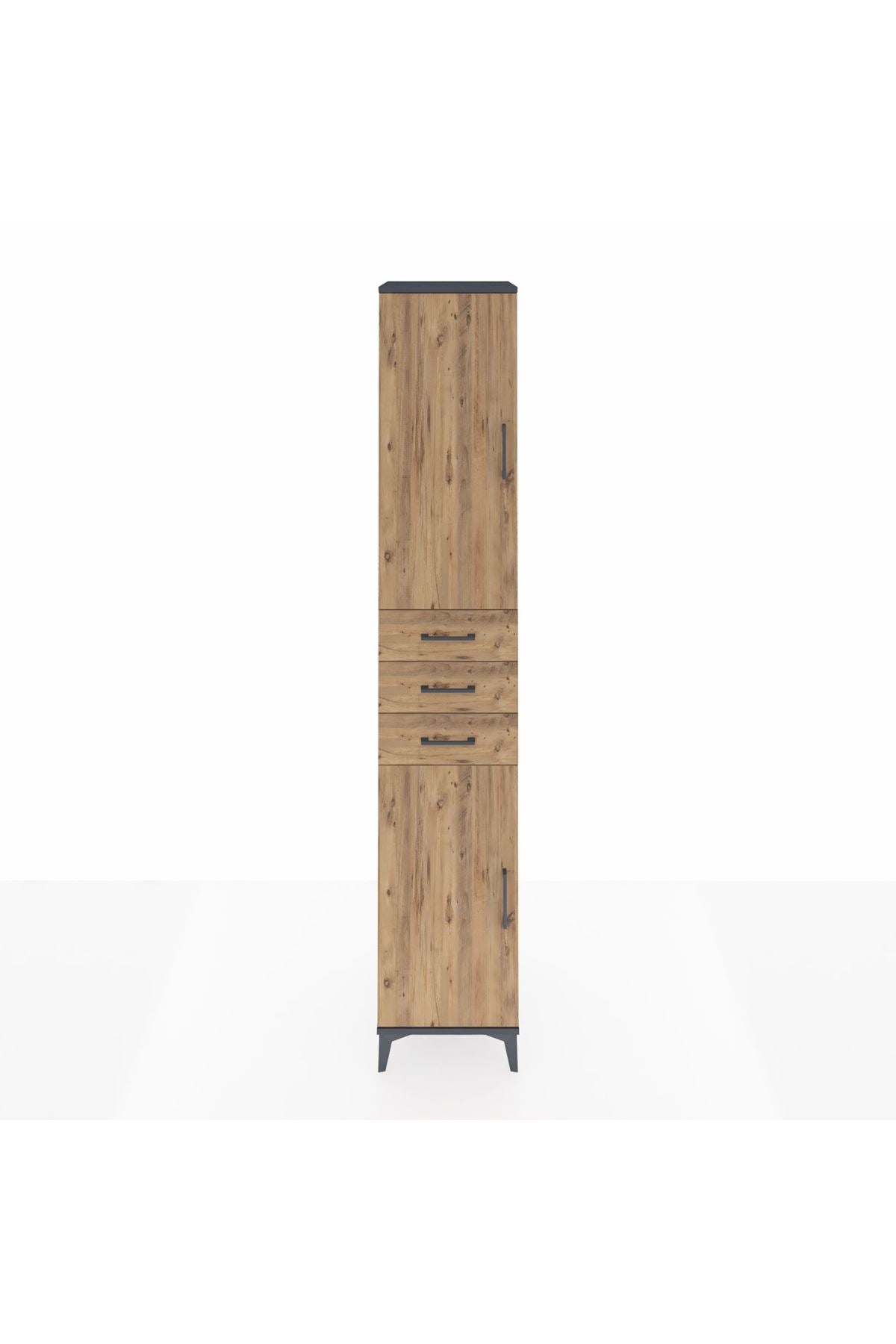 Hyperion Dolap 4 Raflı 3 Çekmeceli 2 Kapaklı 44x44x243 Antrasit-Çam