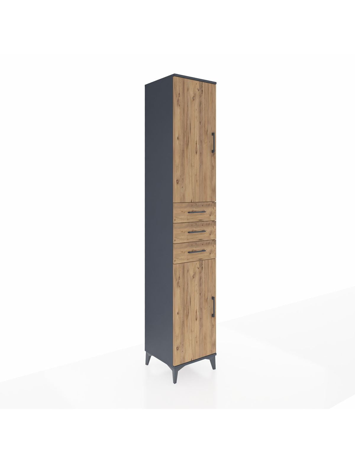 Hyperion Dolap 4 Raflı 3 Çekmeceli 2 Kapaklı 44x44x243 Antrasit-Çam