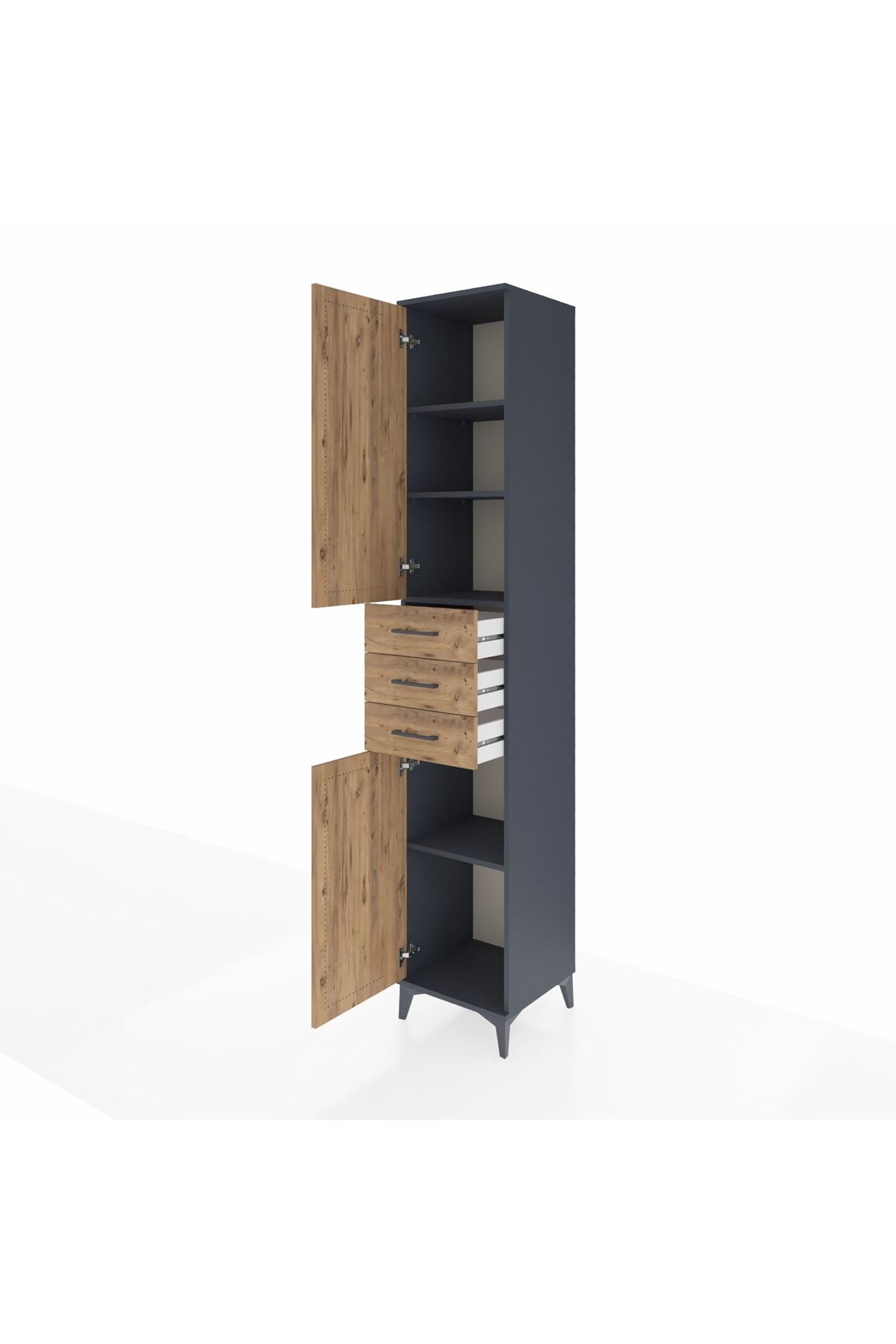 Hyperion Dolap 4 Raflı 3 Çekmeceli 2 Kapaklı 44x44x243 Antrasit-Çam