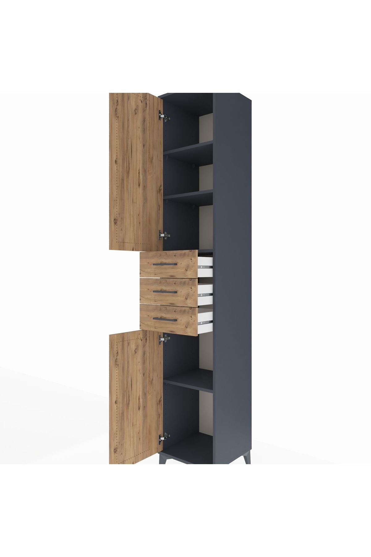 Hyperion Dolap 4 Raflı 3 Çekmeceli 2 Kapaklı 44x44x243 Antrasit-Çam