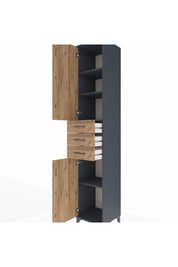 Hyperion Dolap 4 Raflı 3 Çekmeceli 2 Kapaklı 44x44x243 Antrasit-Çam