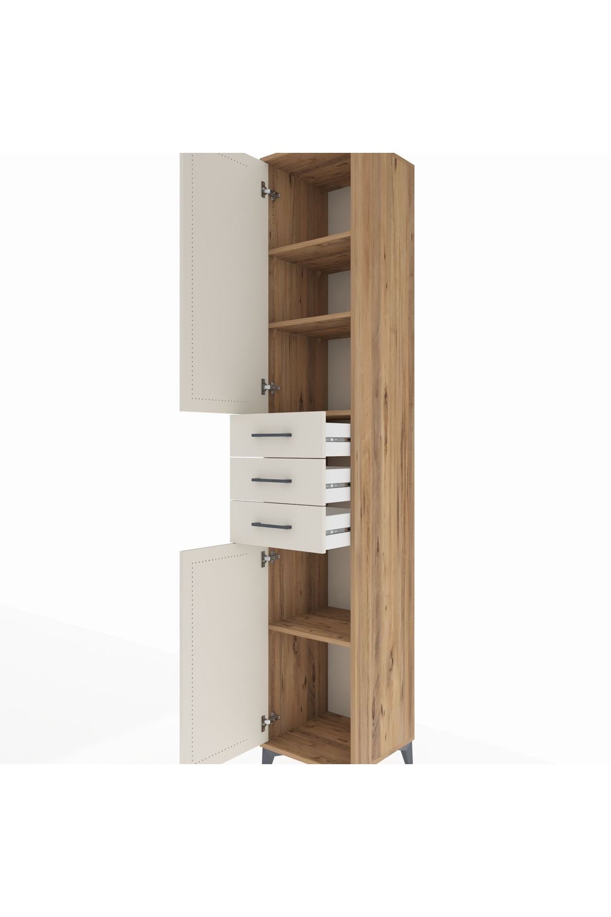 Hyperion Dolap 4 Raflı 3 Çekmeceli 2 Kapaklı 44x44x243 Çam-Aytaşı