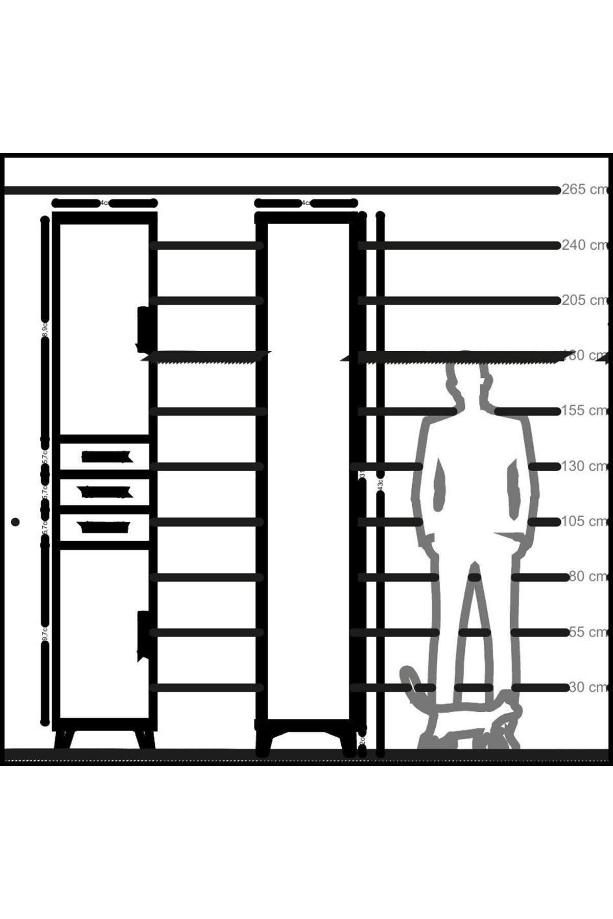 Hyperion Dolap 4 Raflı 3 Çekmeceli 2 Kapaklı 44x44x243 Çam-Aytaşı