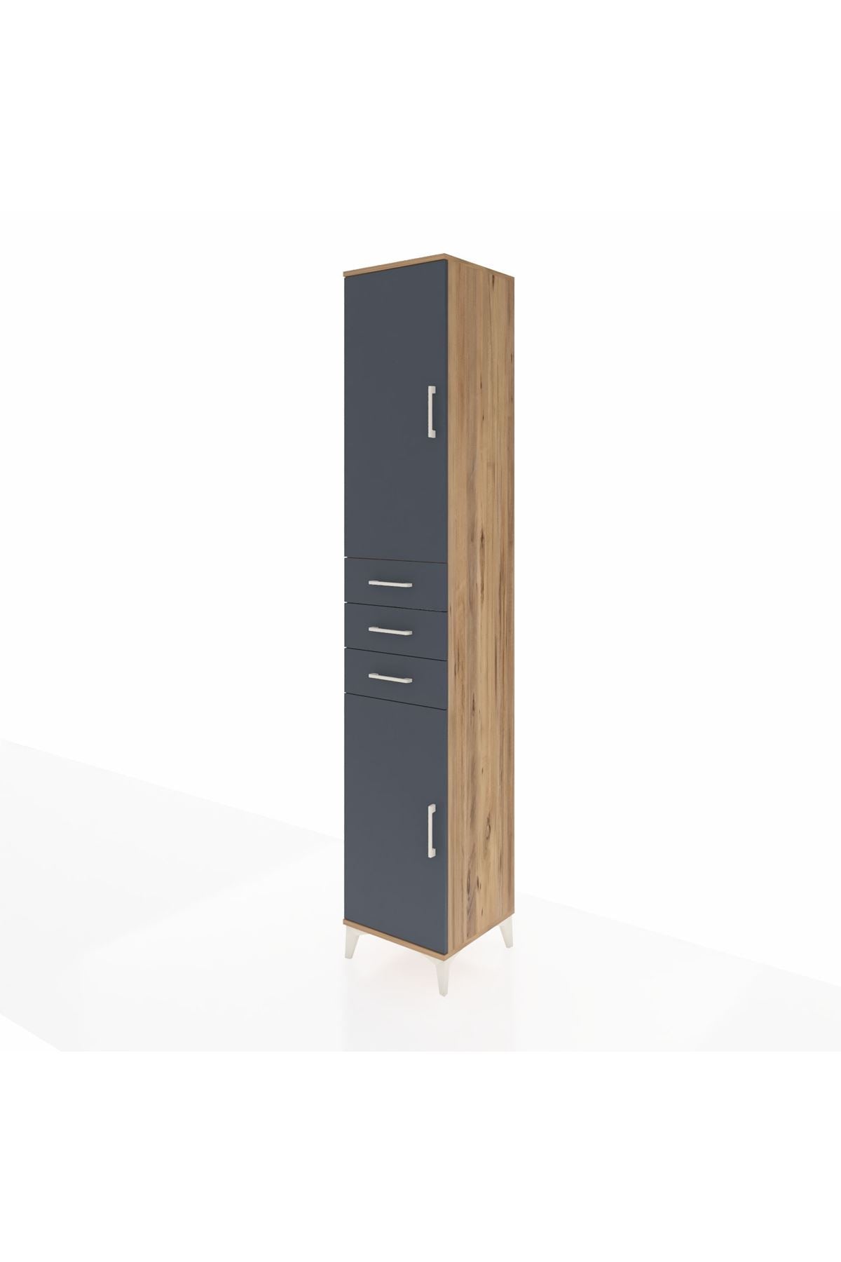 Hyperion Dolap 4 Raflı 3 Çekmeceli 2 Kapaklı 44x44x243 Çam-Antrasit