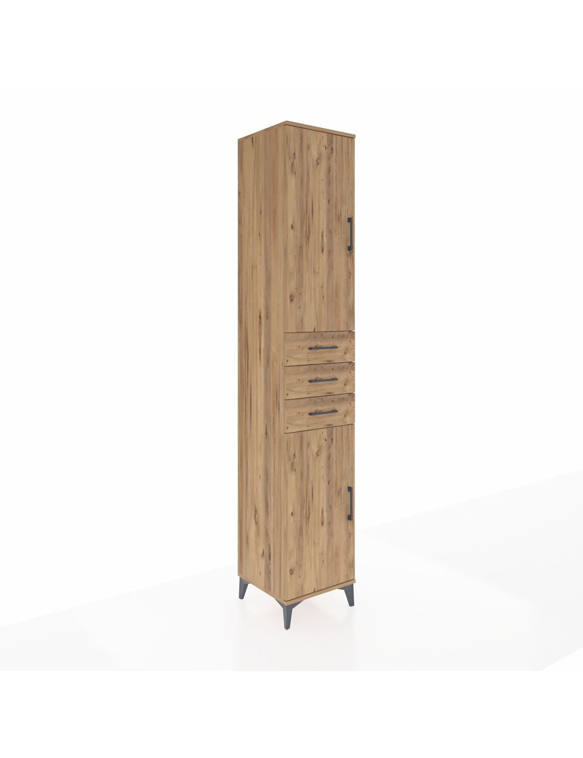 Hyperion Dolap 4 Raflı 3 Çekmeceli 2 Kapaklı 44x44x243 Çam-Çam