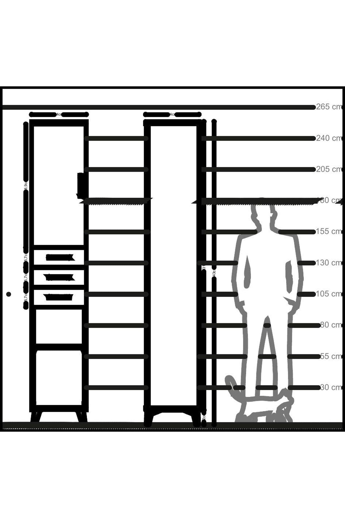 Hyperion Dolap 4 Raflı 3 Çekmeceli Tek Kapaklı 44x44x243 Aytaşı-Aytaşı