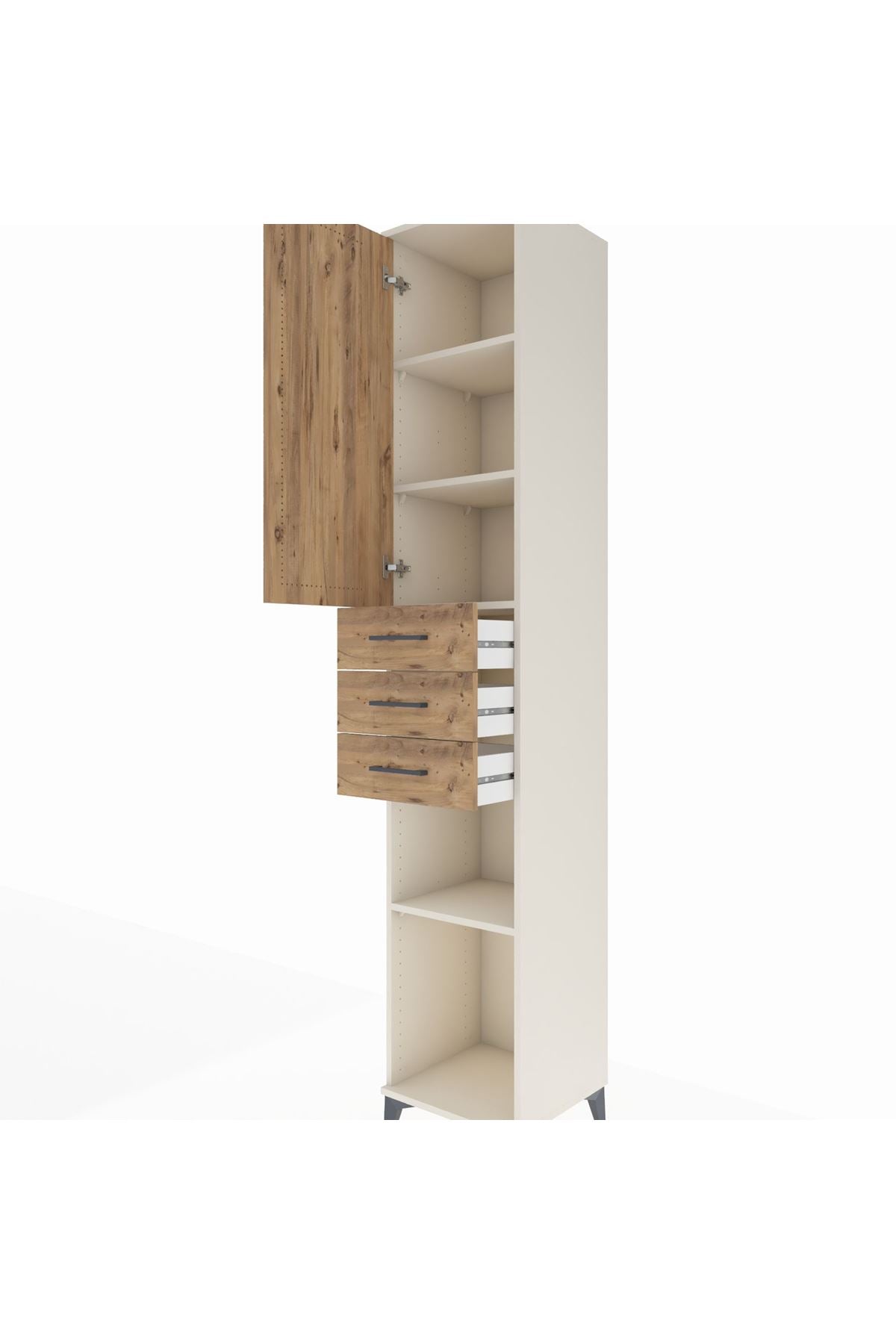 Hyperion Dolap 4 Raflı 3 Çekmeceli Tek Kapaklı 44x44x243 Aytaşı-Çam