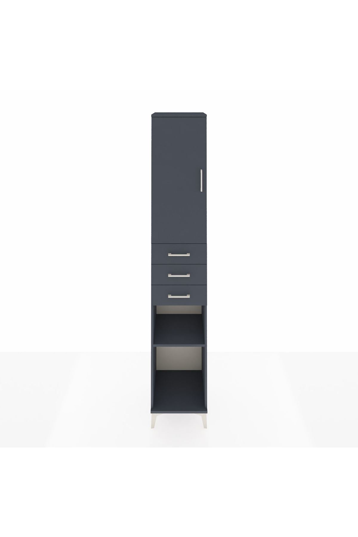 Hyperion Dolap 4 Raflı 3 Çekmeceli Tek Kapaklı 44x44x243 Antrasit-Antrasit