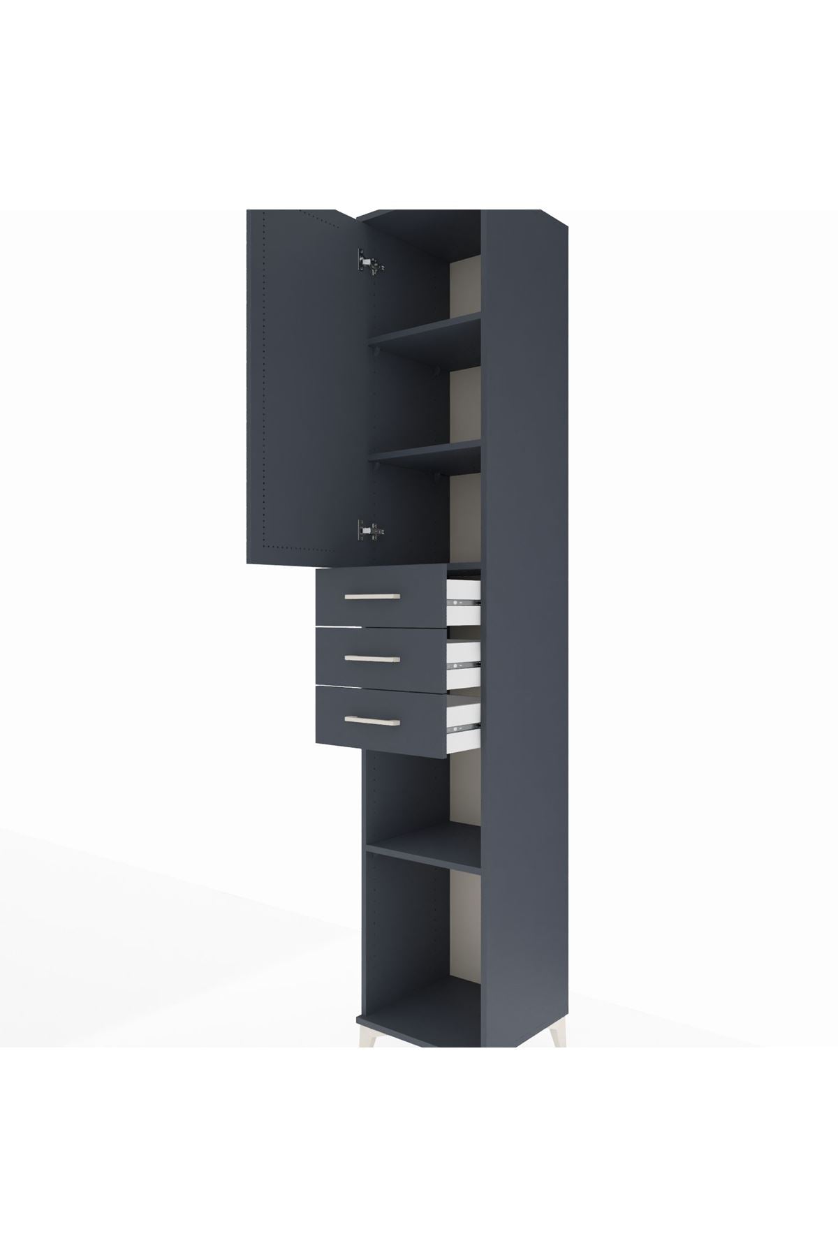 Hyperion Dolap 4 Raflı 3 Çekmeceli Tek Kapaklı 44x44x243 Antrasit-Antrasit