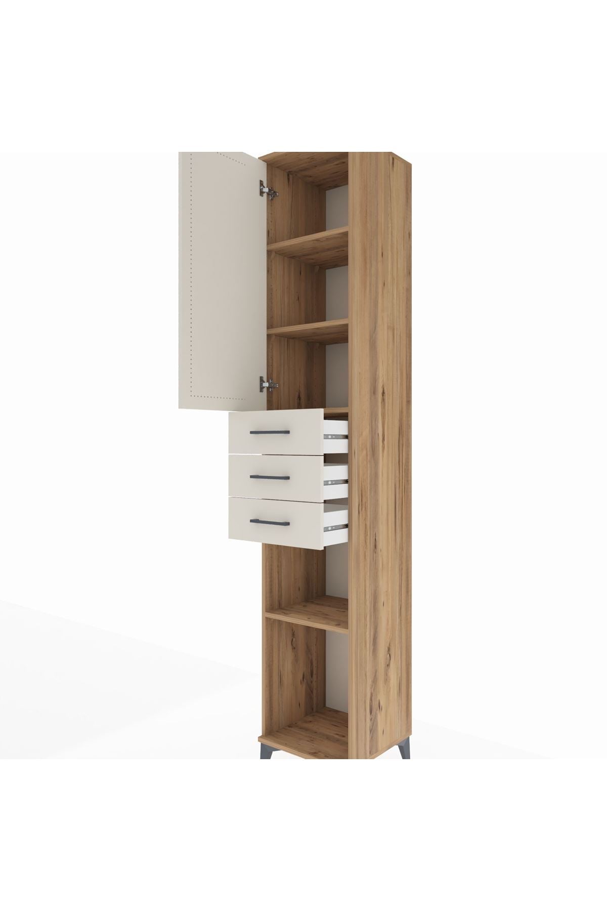 Hyperion Dolap 4 Raflı 3 Çekmeceli Tek Kapaklı 44x44x243 Çam-Aytaşı