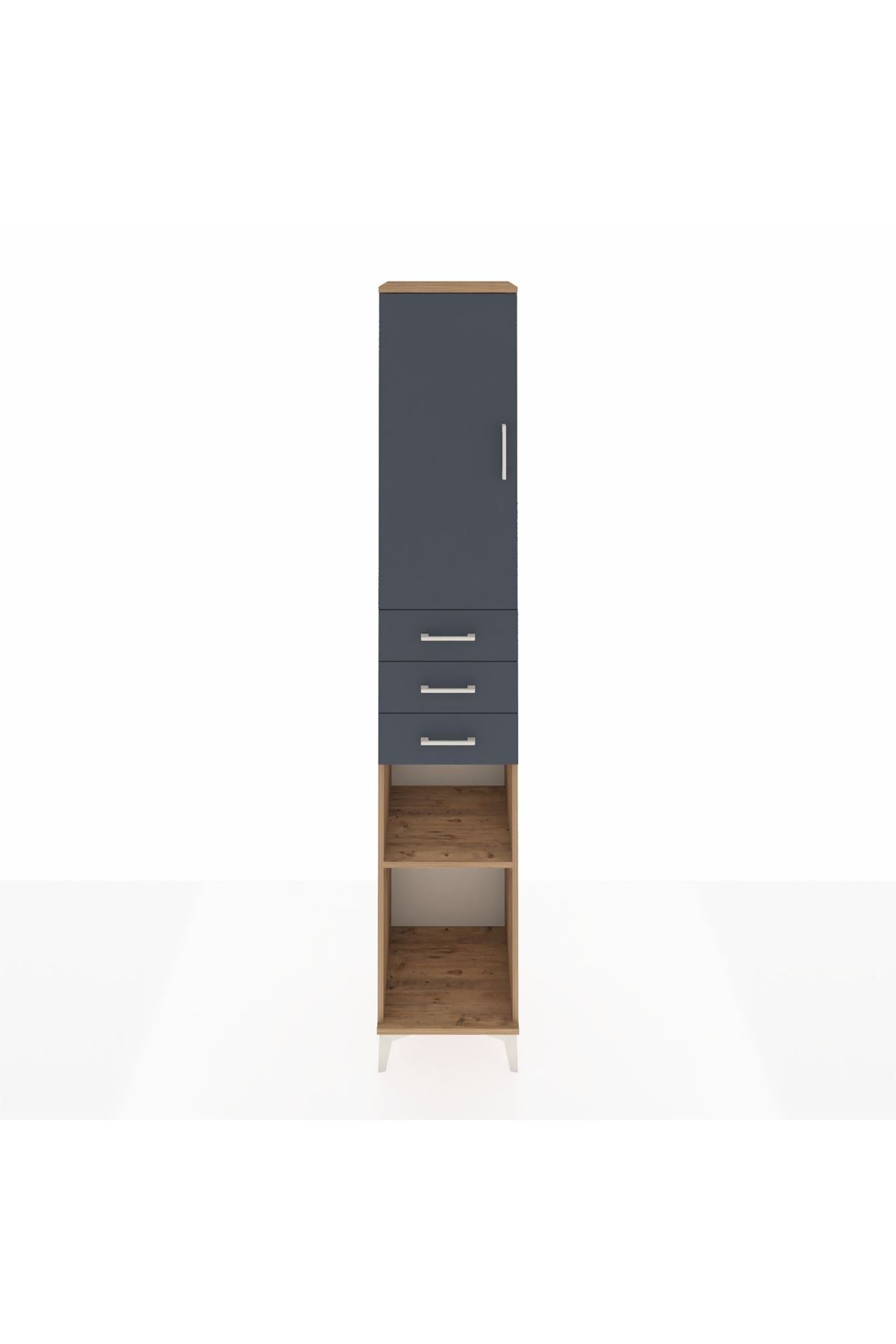 Hyperion Dolap 4 Raflı 3 Çekmeceli Tek Kapaklı 44x44x243 Çam-Antrasit