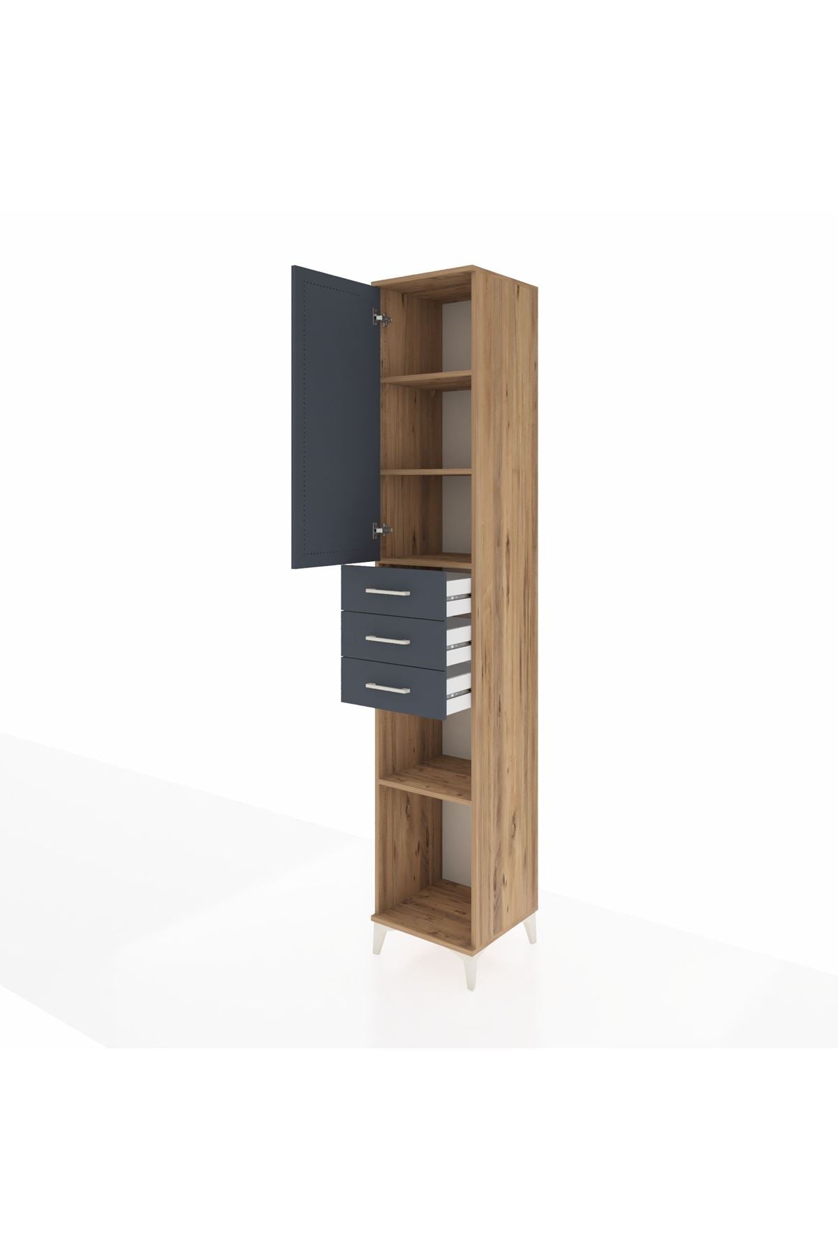 Hyperion Dolap 4 Raflı 3 Çekmeceli Tek Kapaklı 44x44x243 Çam-Antrasit