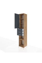 Hyperion Dolap 4 Raflı 3 Çekmeceli Tek Kapaklı 44x44x243 Çam-Antrasit