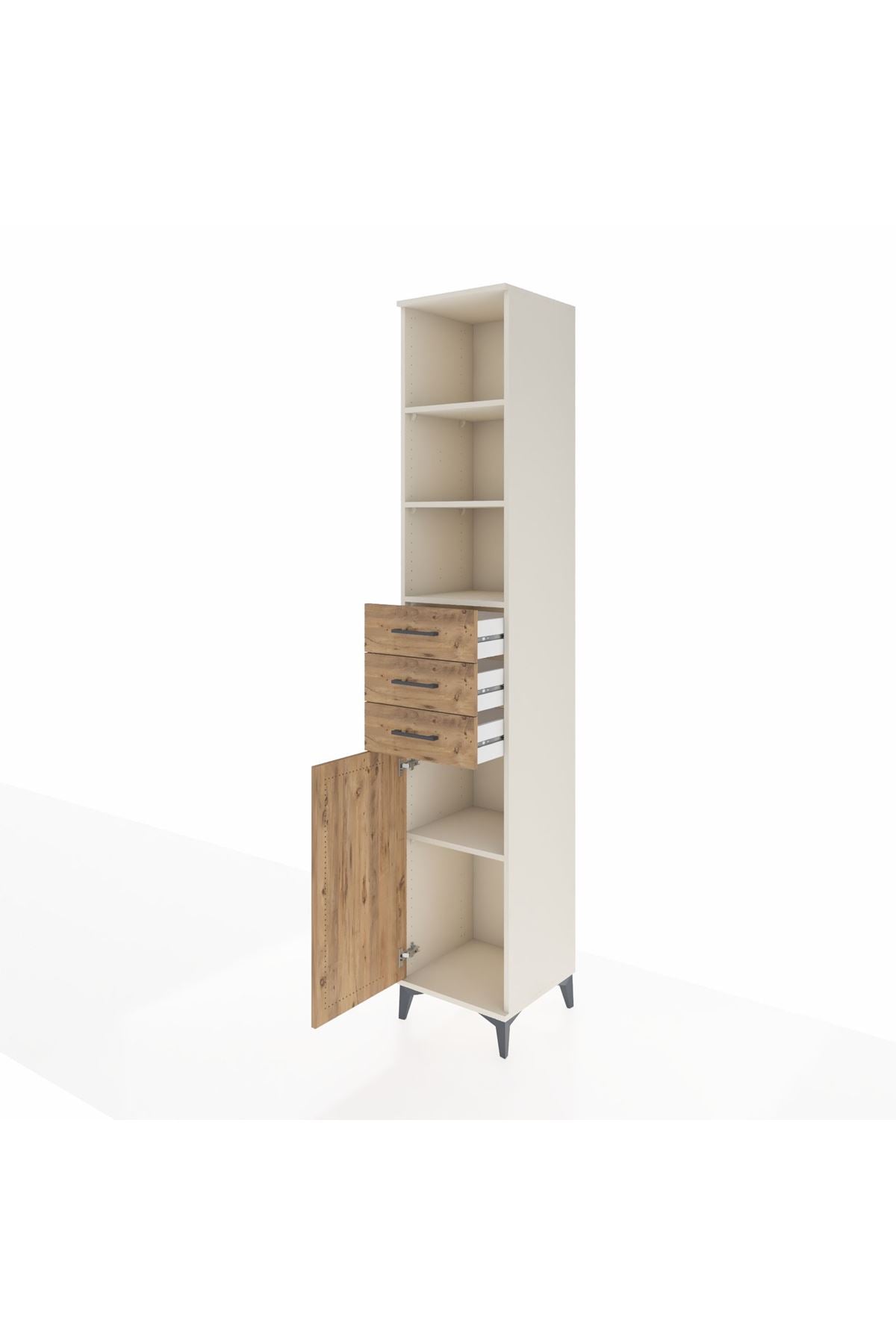 Hyperion Dolap 4 Raflı 3 Çekmeceli Tek Kapaklı 44x44x243 Aytaşı-Çam