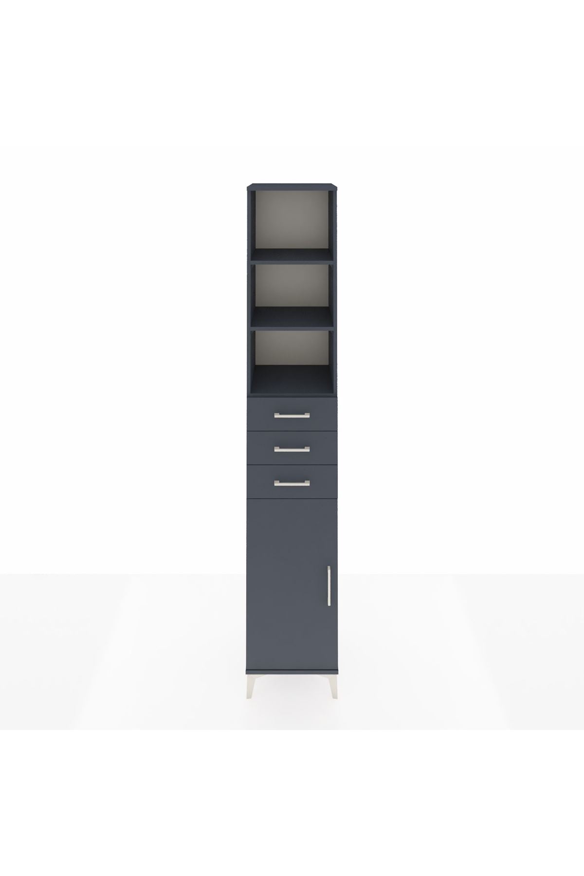 Hyperion Dolap 4 Raflı 3 Çekmeceli Tek Kapaklı 44x44x243 Antrasit-Antrasit
