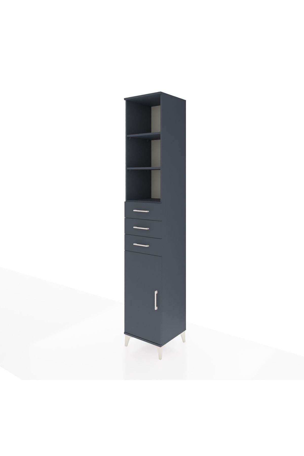 Hyperion Dolap 4 Raflı 3 Çekmeceli Tek Kapaklı 44x44x243 Antrasit-Antrasit
