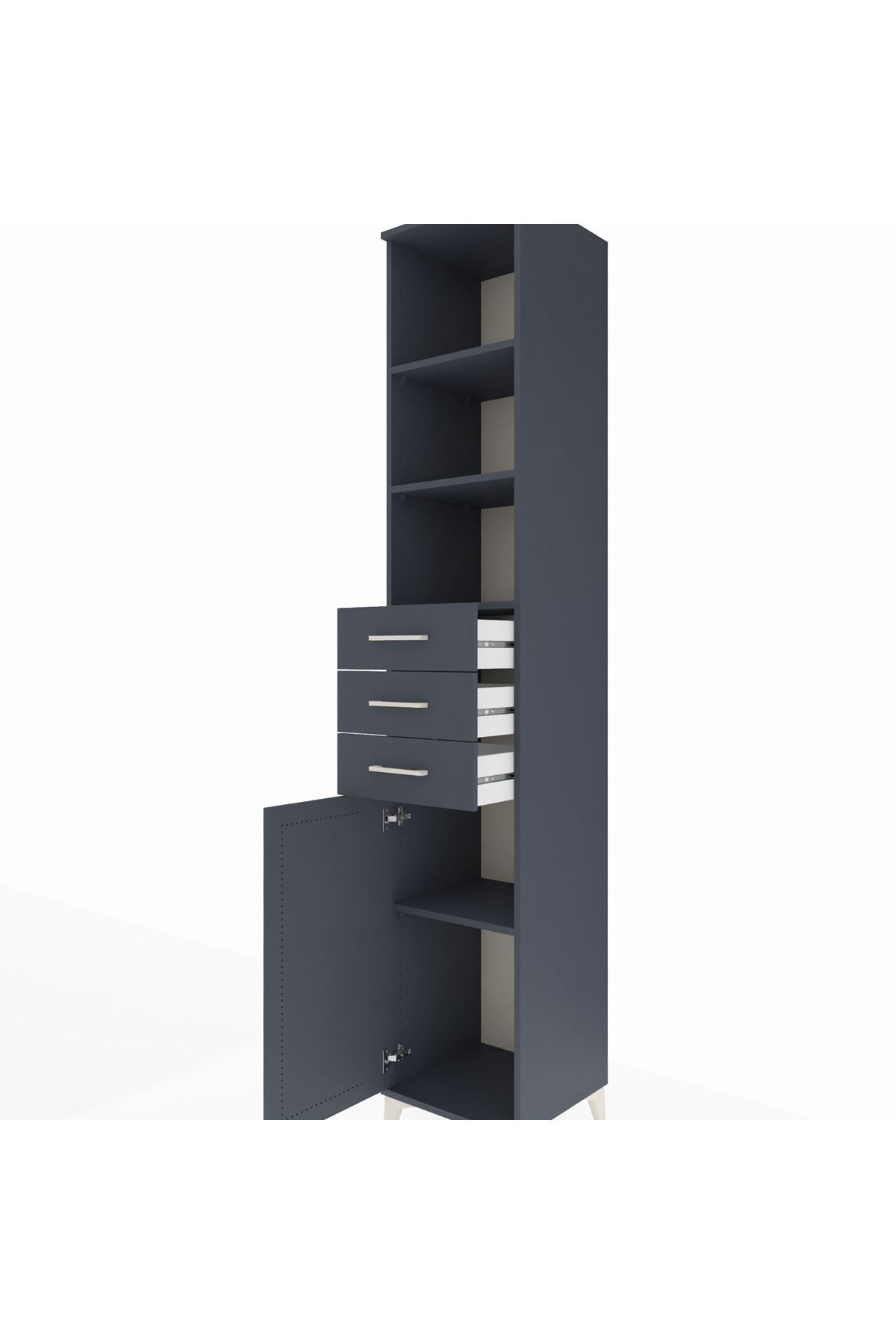 Hyperion Dolap 4 Raflı 3 Çekmeceli Tek Kapaklı 44x44x243 Antrasit-Antrasit