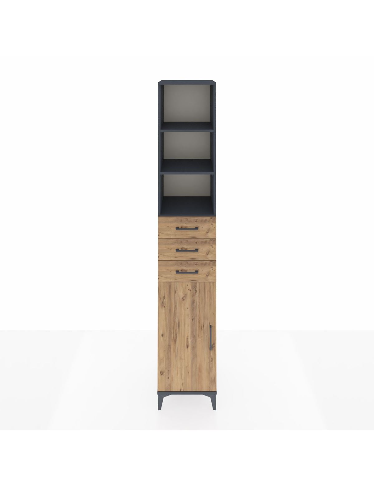 Hyperion Dolap 4 Raflı 3 Çekmeceli Tek Kapaklı 44x44x243 Antrasit-Çam