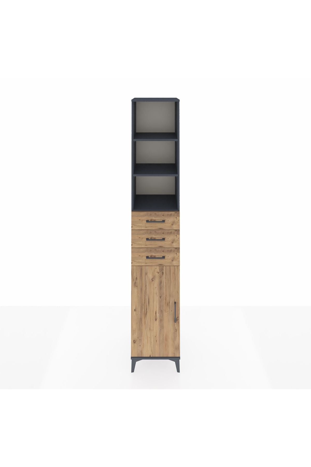 Hyperion Dolap 4 Raflı 3 Çekmeceli Tek Kapaklı 44x44x243 Antrasit-Çam