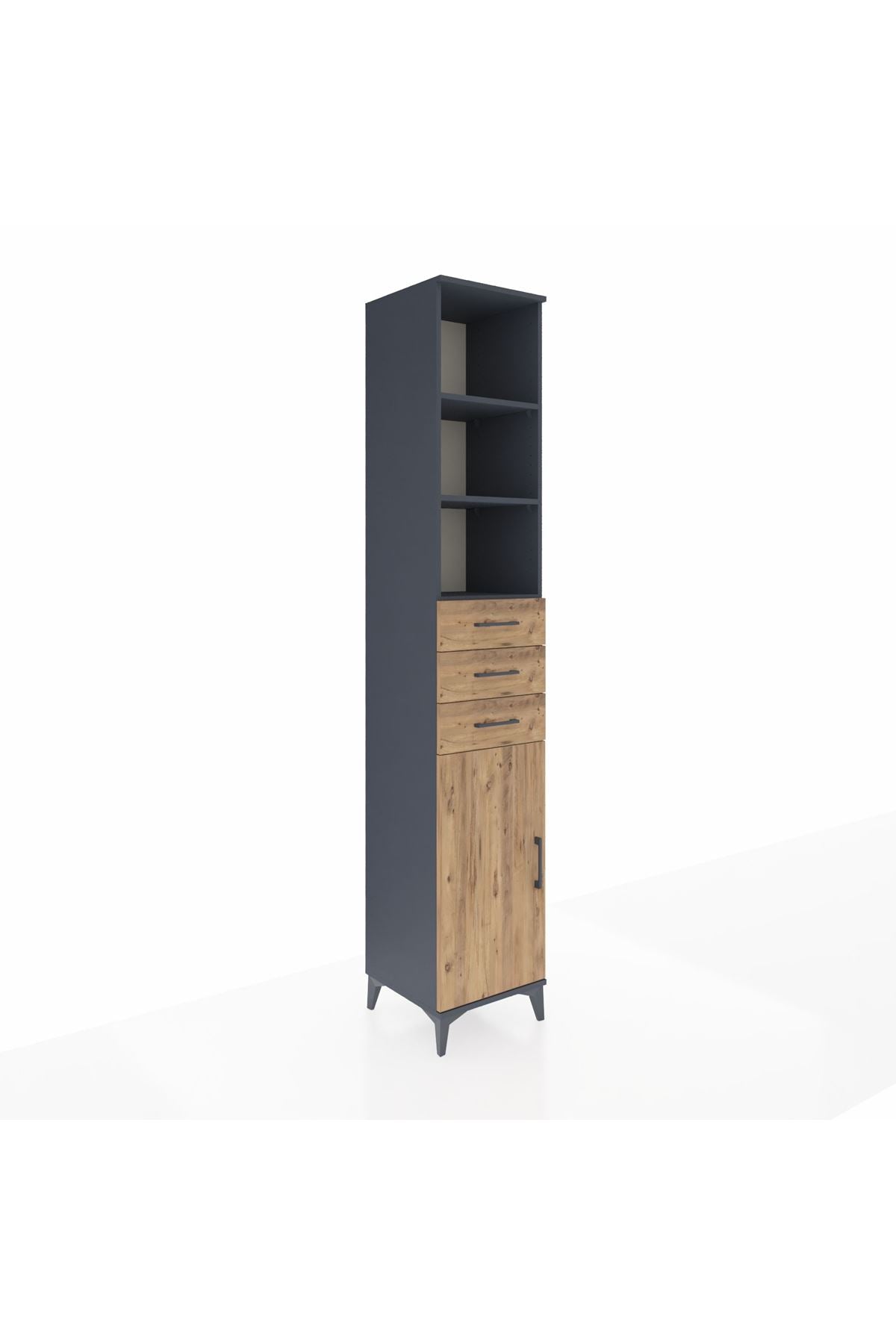 Hyperion Dolap 4 Raflı 3 Çekmeceli Tek Kapaklı 44x44x243 Antrasit-Çam