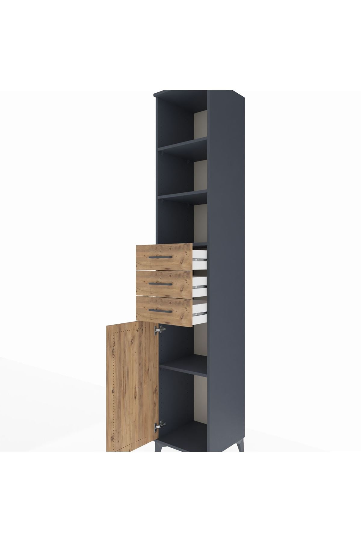 Hyperion Dolap 4 Raflı 3 Çekmeceli Tek Kapaklı 44x44x243 Antrasit-Çam