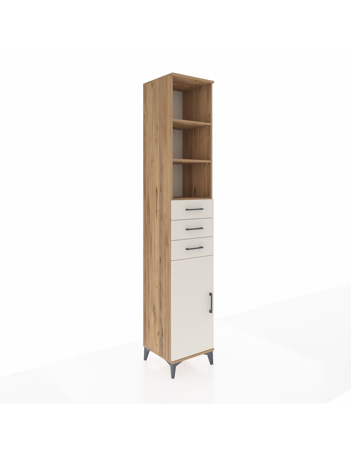 Hyperion Dolap 4 Raflı 3 Çekmeceli Tek Kapaklı 44x44x243 Çam-Aytaşı