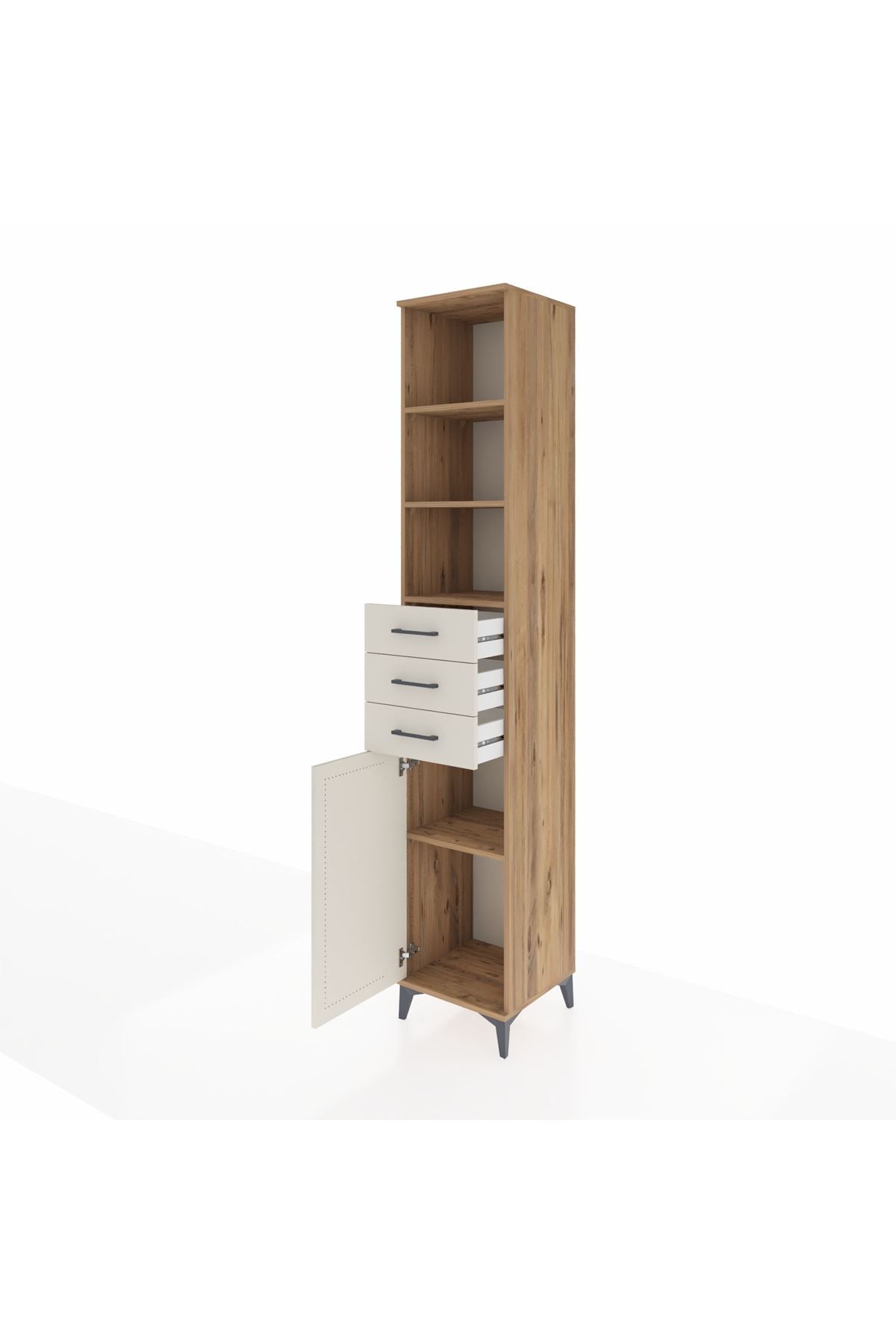 Hyperion Dolap 4 Raflı 3 Çekmeceli Tek Kapaklı 44x44x243 Çam-Aytaşı