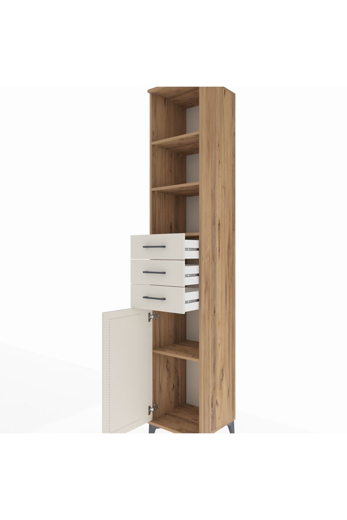 Hyperion Dolap 4 Raflı 3 Çekmeceli Tek Kapaklı 44x44x243 Çam-Aytaşı