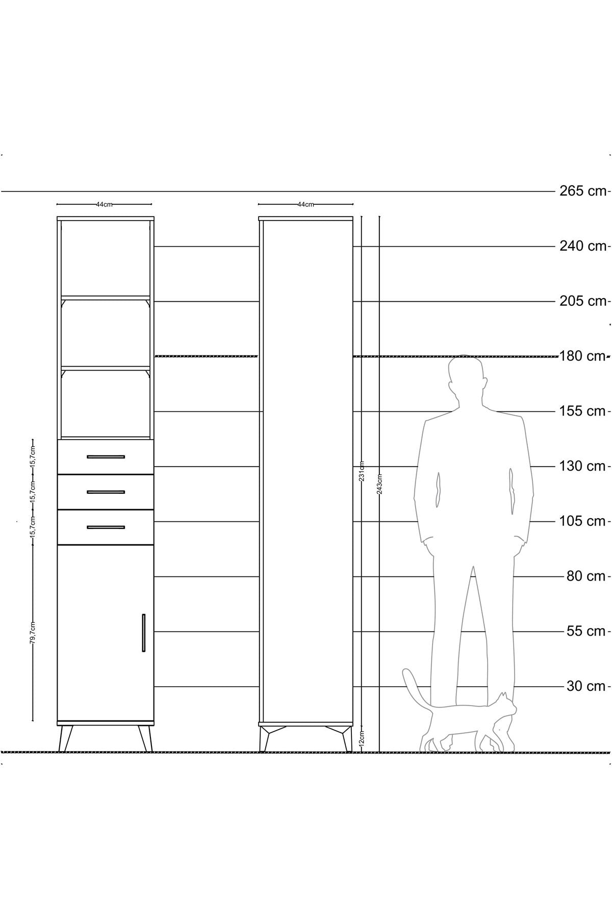 Hyperion Dolap 4 Raflı 3 Çekmeceli Tek Kapaklı 44x44x243 Çam-Aytaşı