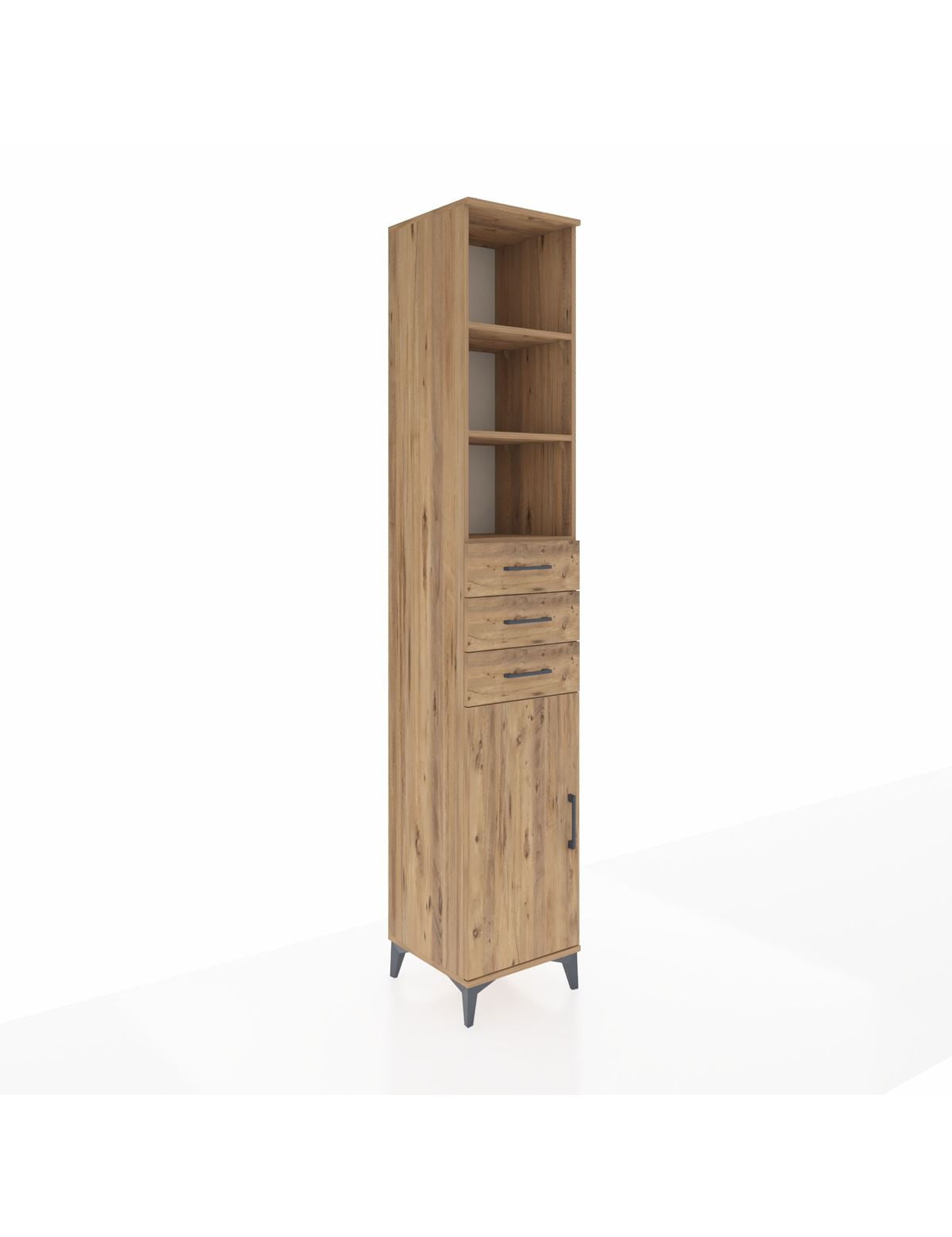 Hyperion Dolap 4 Raflı 3 Çekmeceli Tek Kapaklı 44x44x243 Çam-Çam