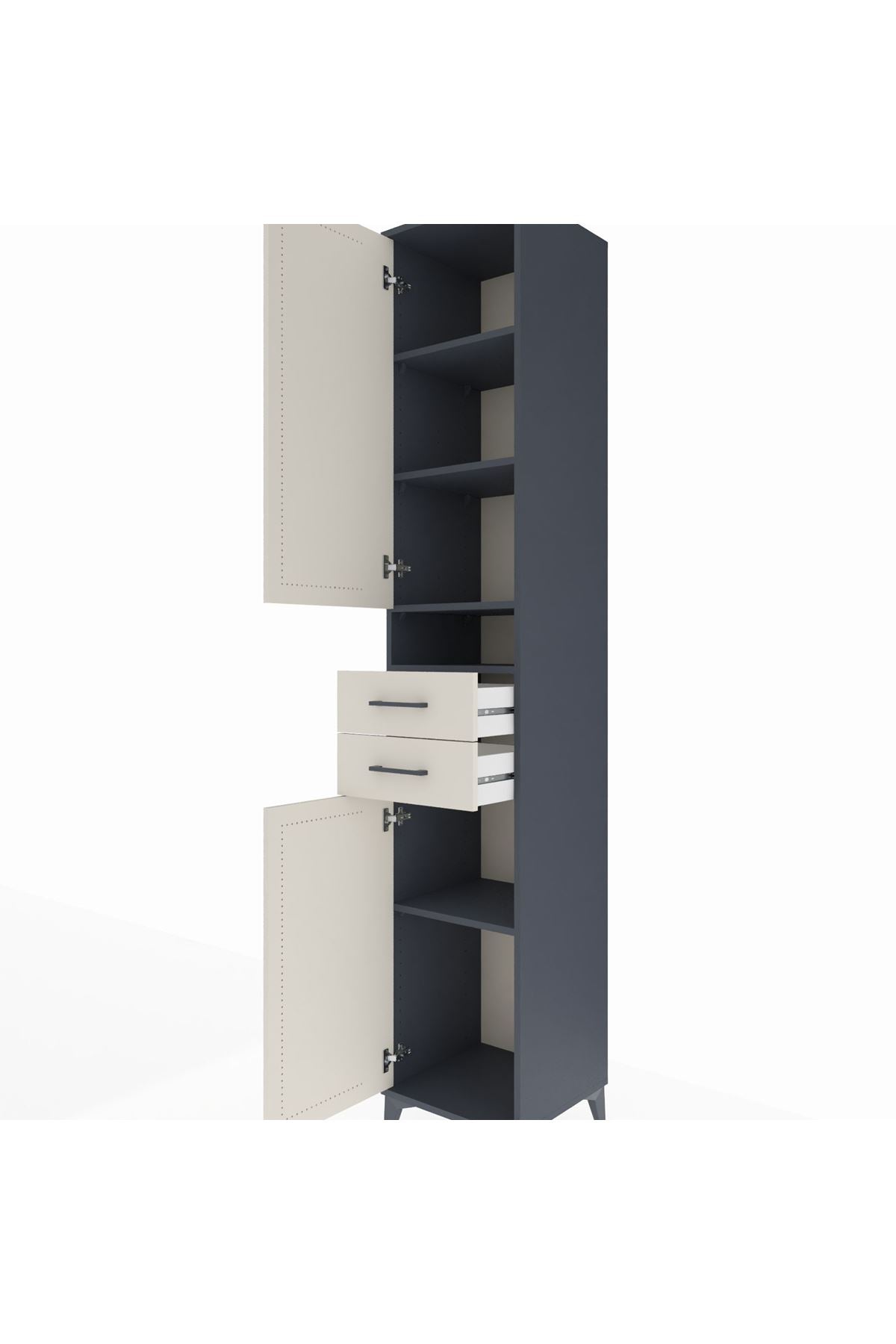 Hyperion Dolap 5 Raflı 2 Çekmeceli 2 Kapaklı 44x44x243 Antrasit-Aytaşı