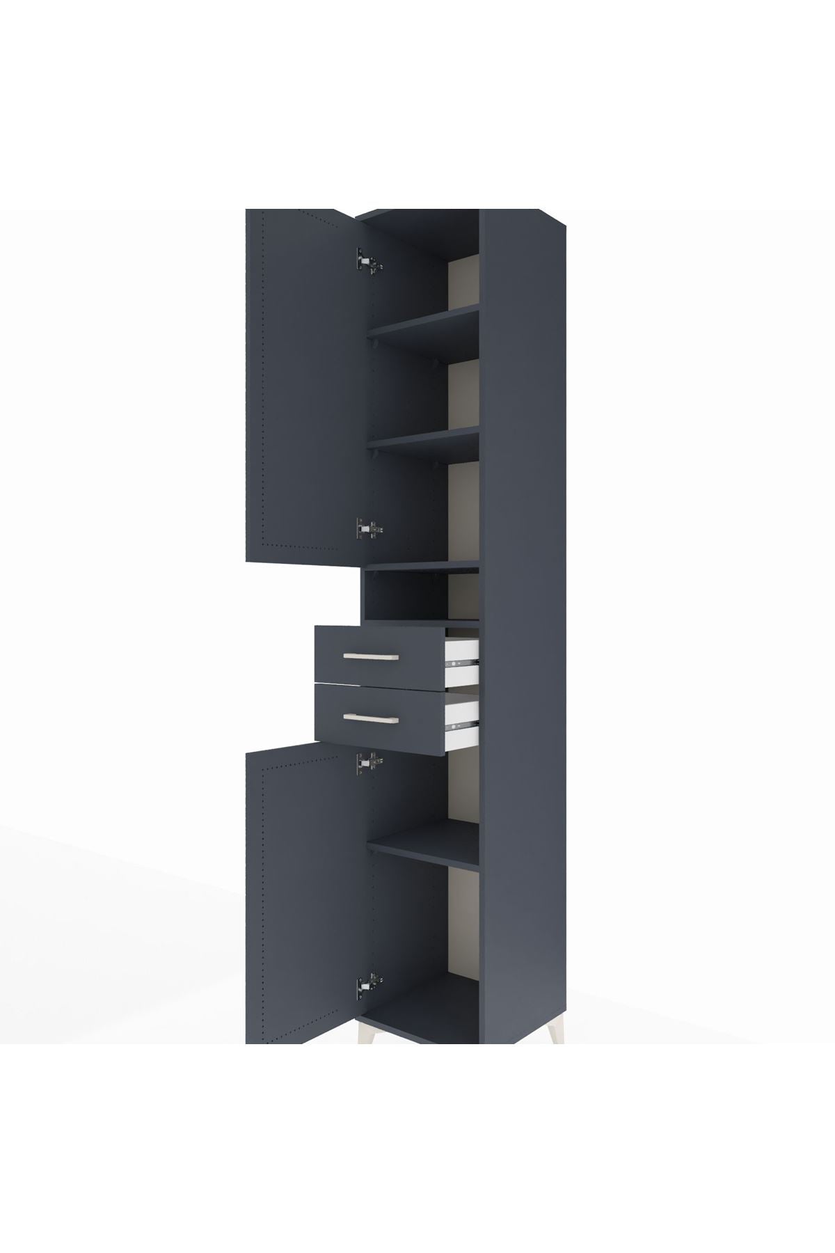 Hyperion Dolap 5 Raflı 2 Çekmeceli 2 Kapaklı 44x44x243 Antrasit-Antrasit
