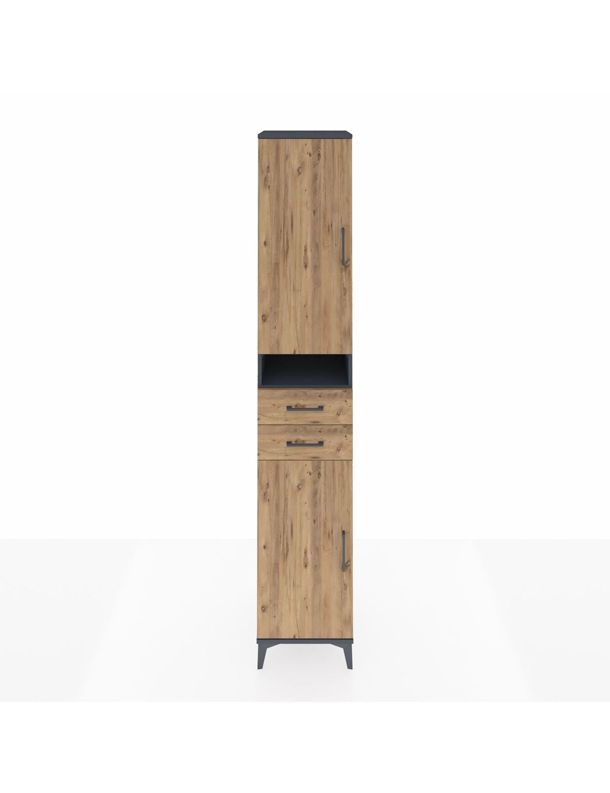 Hyperion Dolap 5 Raflı 2 Çekmeceli 2 Kapaklı 44x44x243 Antrasit-Çam