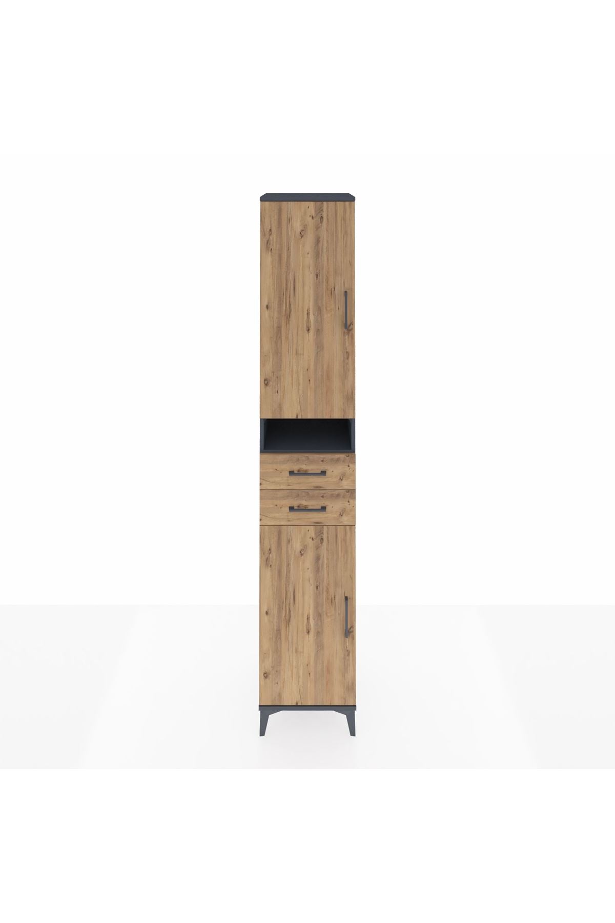 Hyperion Dolap 5 Raflı 2 Çekmeceli 2 Kapaklı 44x44x243 Antrasit-Çam