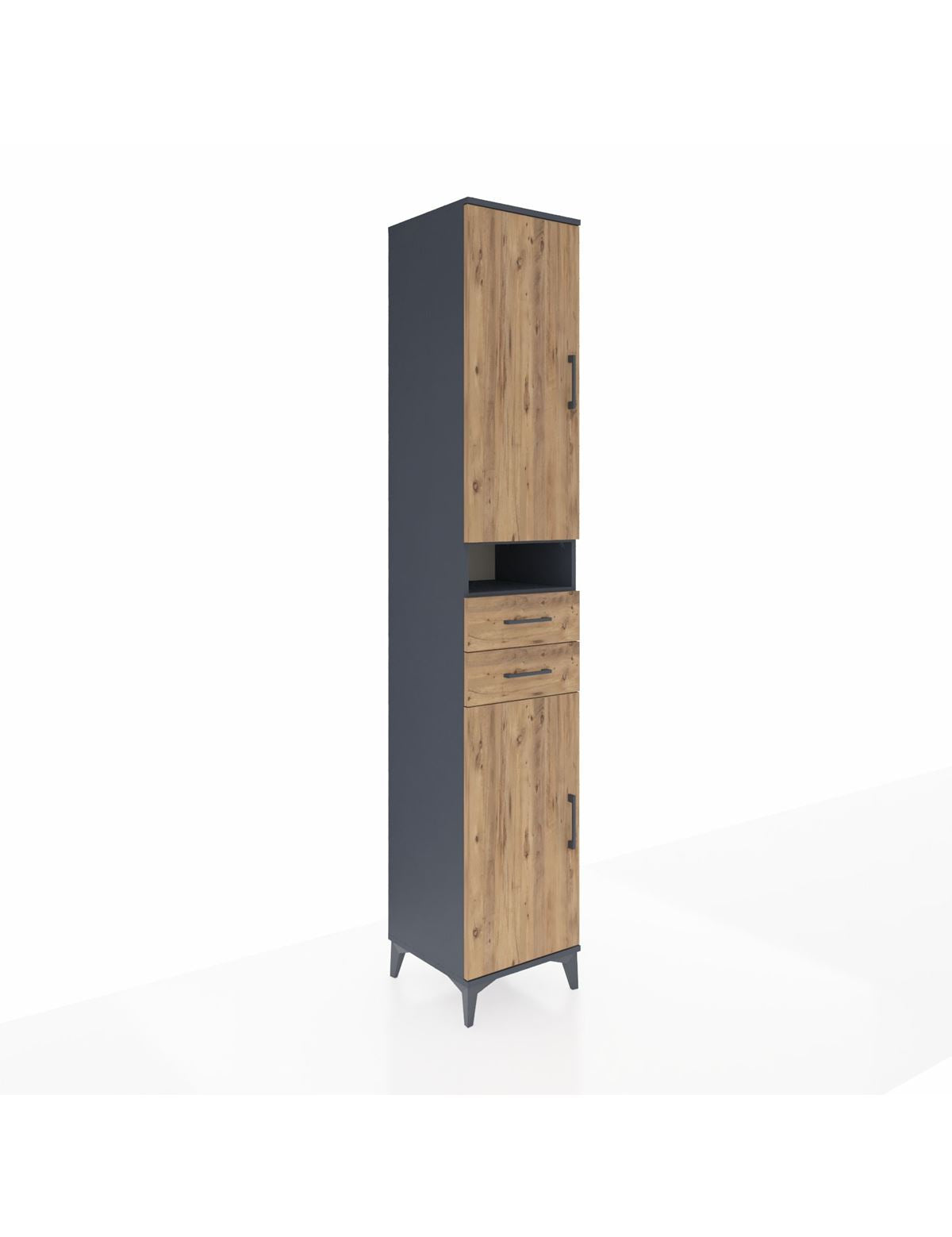 Hyperion Dolap 5 Raflı 2 Çekmeceli 2 Kapaklı 44x44x243 Antrasit-Çam