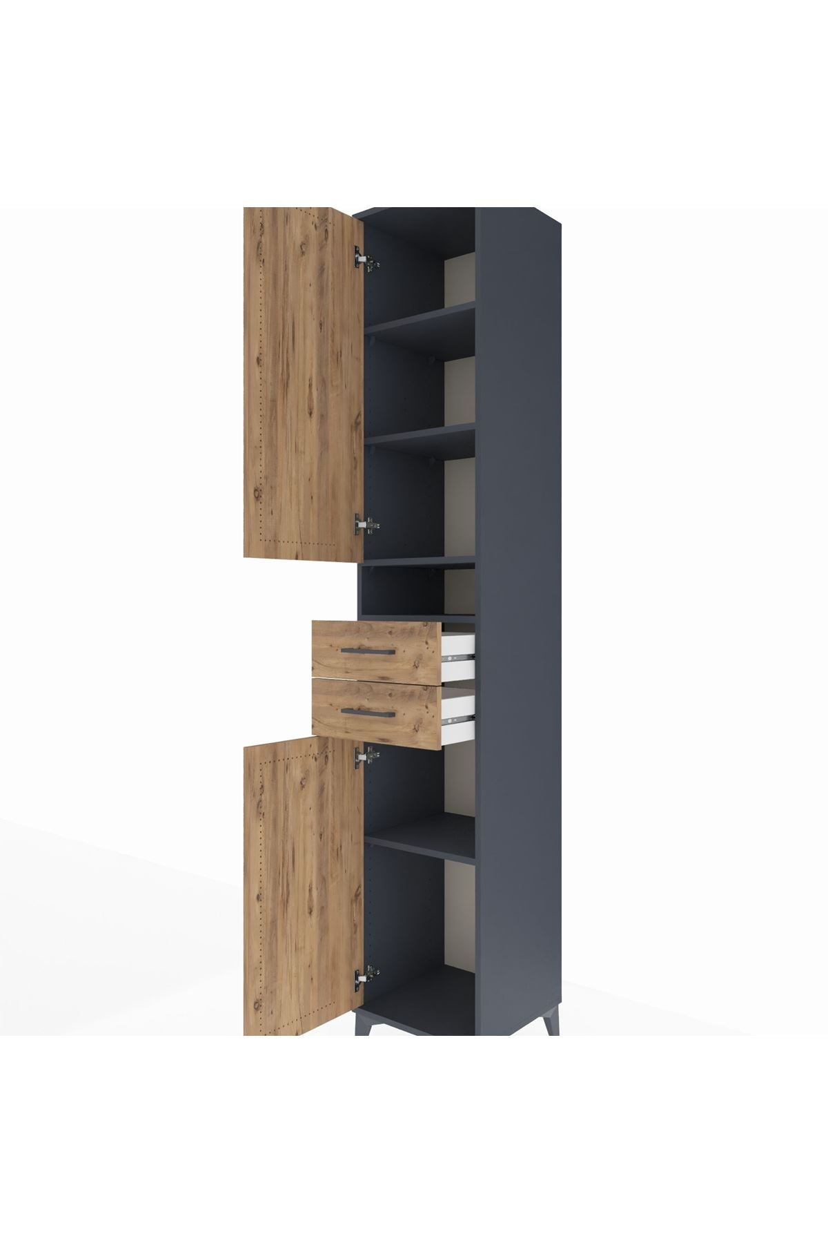 Hyperion Dolap 5 Raflı 2 Çekmeceli 2 Kapaklı 44x44x243 Antrasit-Çam