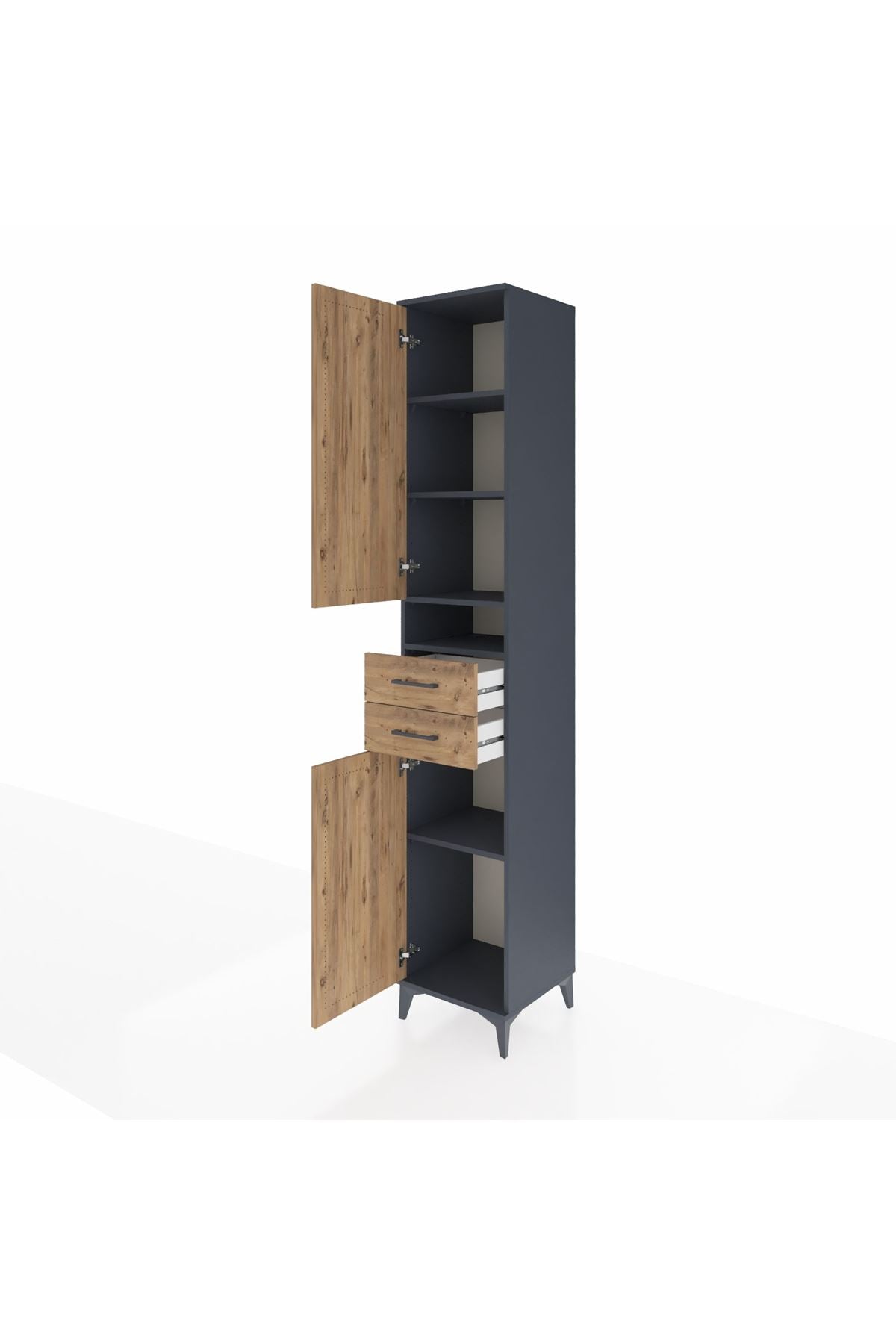 Hyperion Dolap 5 Raflı 2 Çekmeceli 2 Kapaklı 44x44x243 Antrasit-Çam