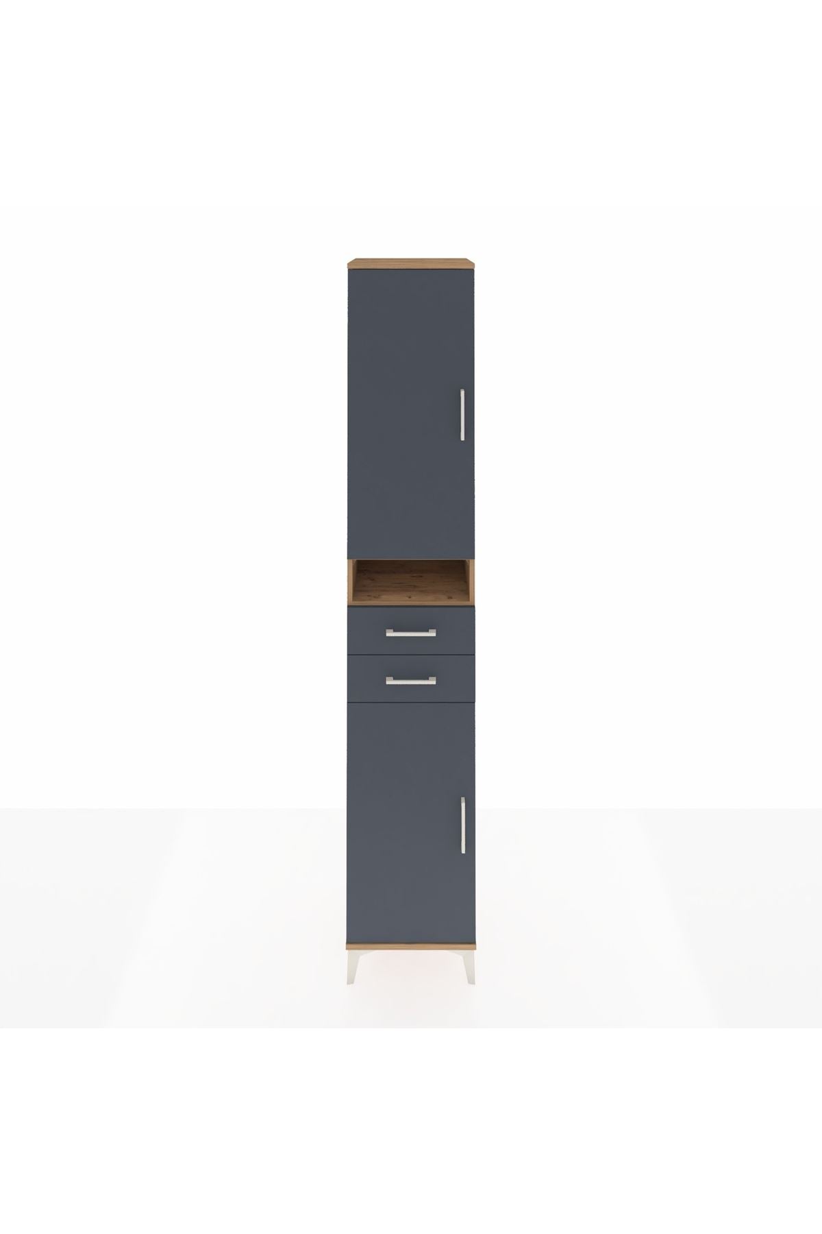 Hyperion Dolap 5 Raflı 2 Çekmeceli 2 Kapaklı 44x44x243 Çam-Antrasit