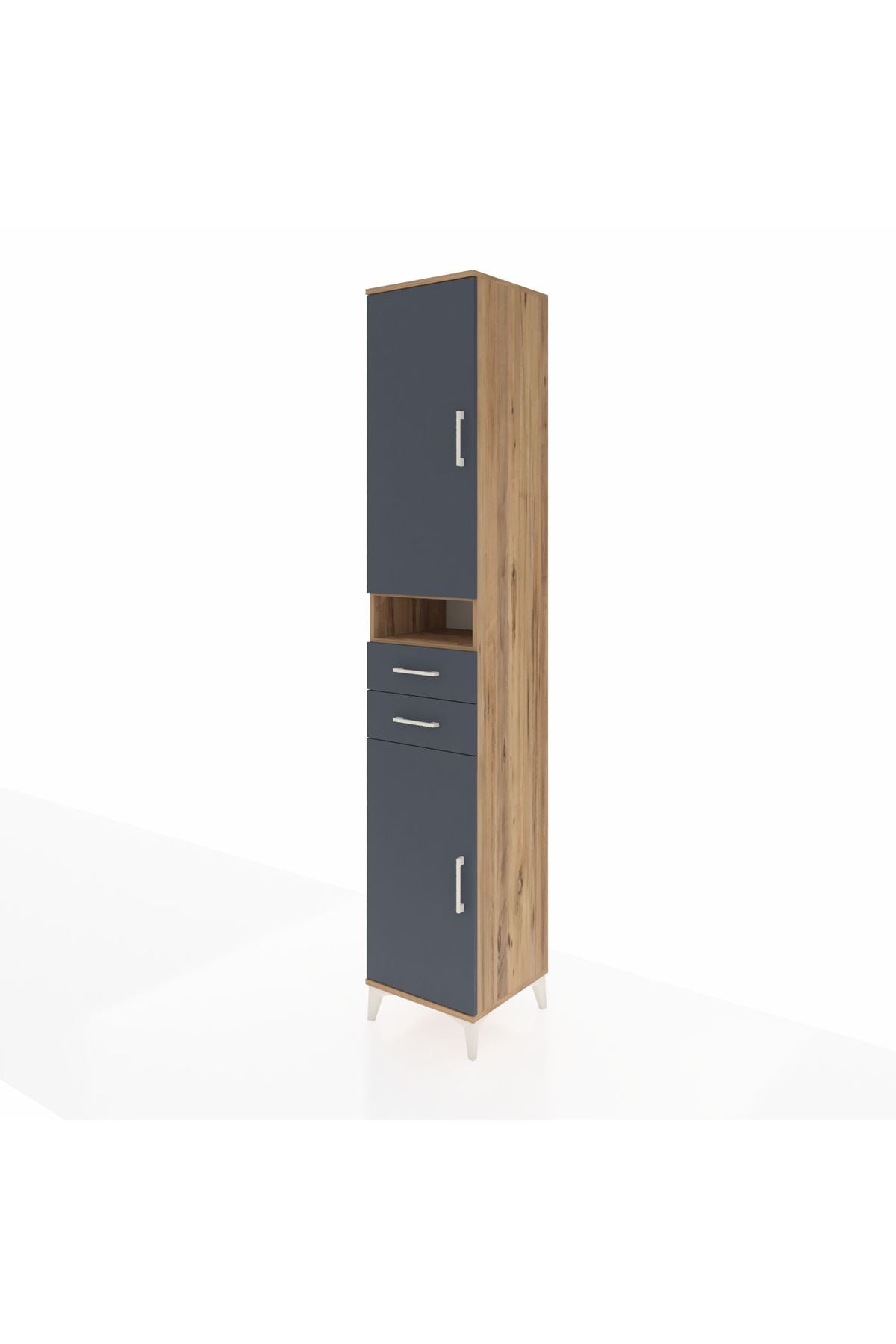 Hyperion Dolap 5 Raflı 2 Çekmeceli 2 Kapaklı 44x44x243 Çam-Antrasit