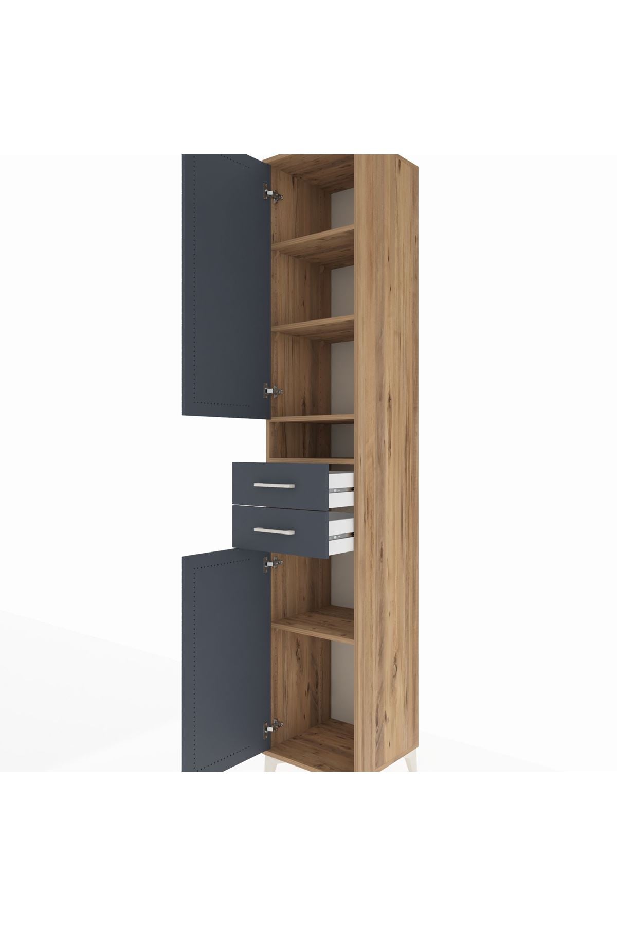 Hyperion Dolap 5 Raflı 2 Çekmeceli 2 Kapaklı 44x44x243 Çam-Antrasit