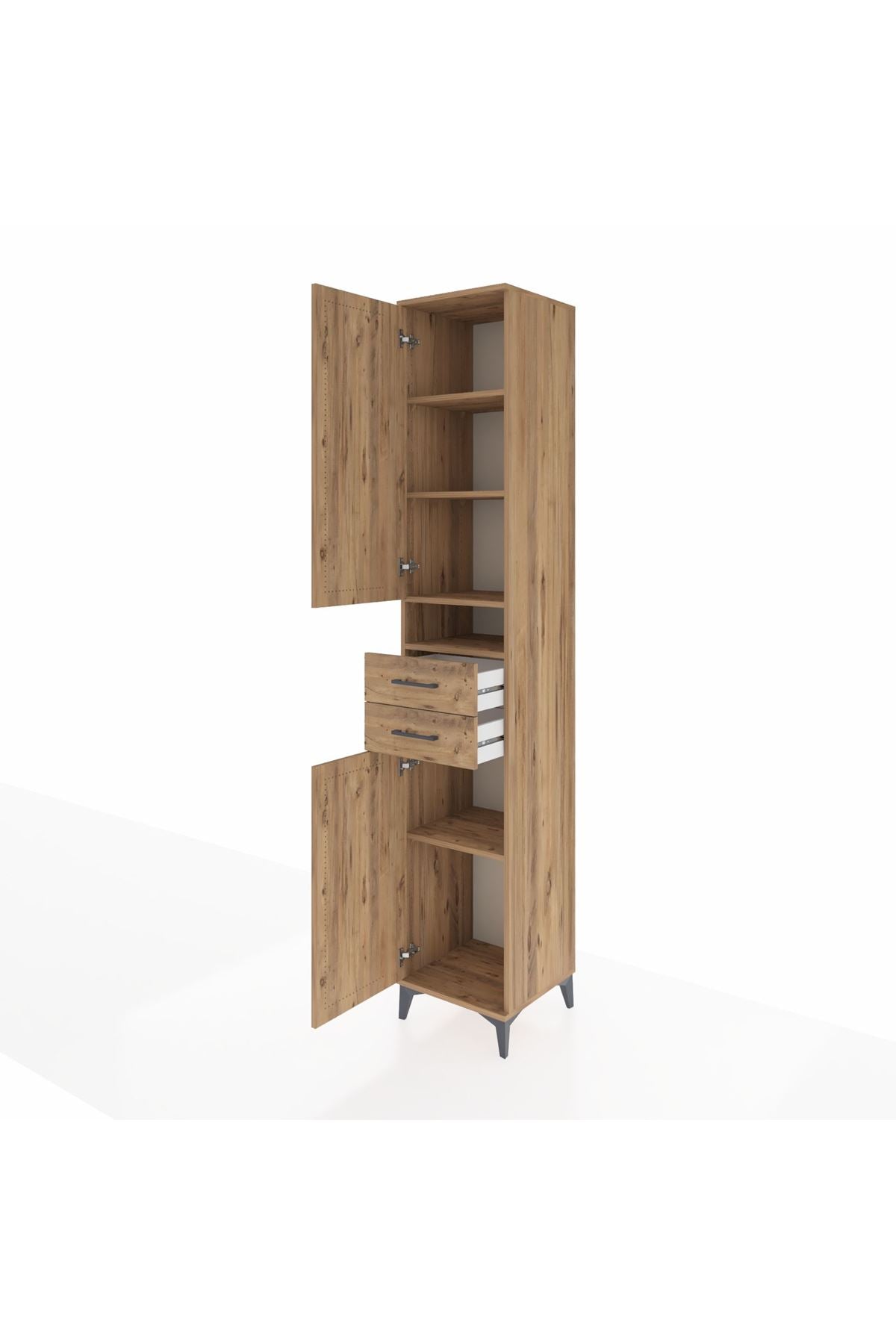 Hyperion Dolap 5 Raflı 2 Çekmeceli 2 Kapaklı 44x44x243 Çam-Çam