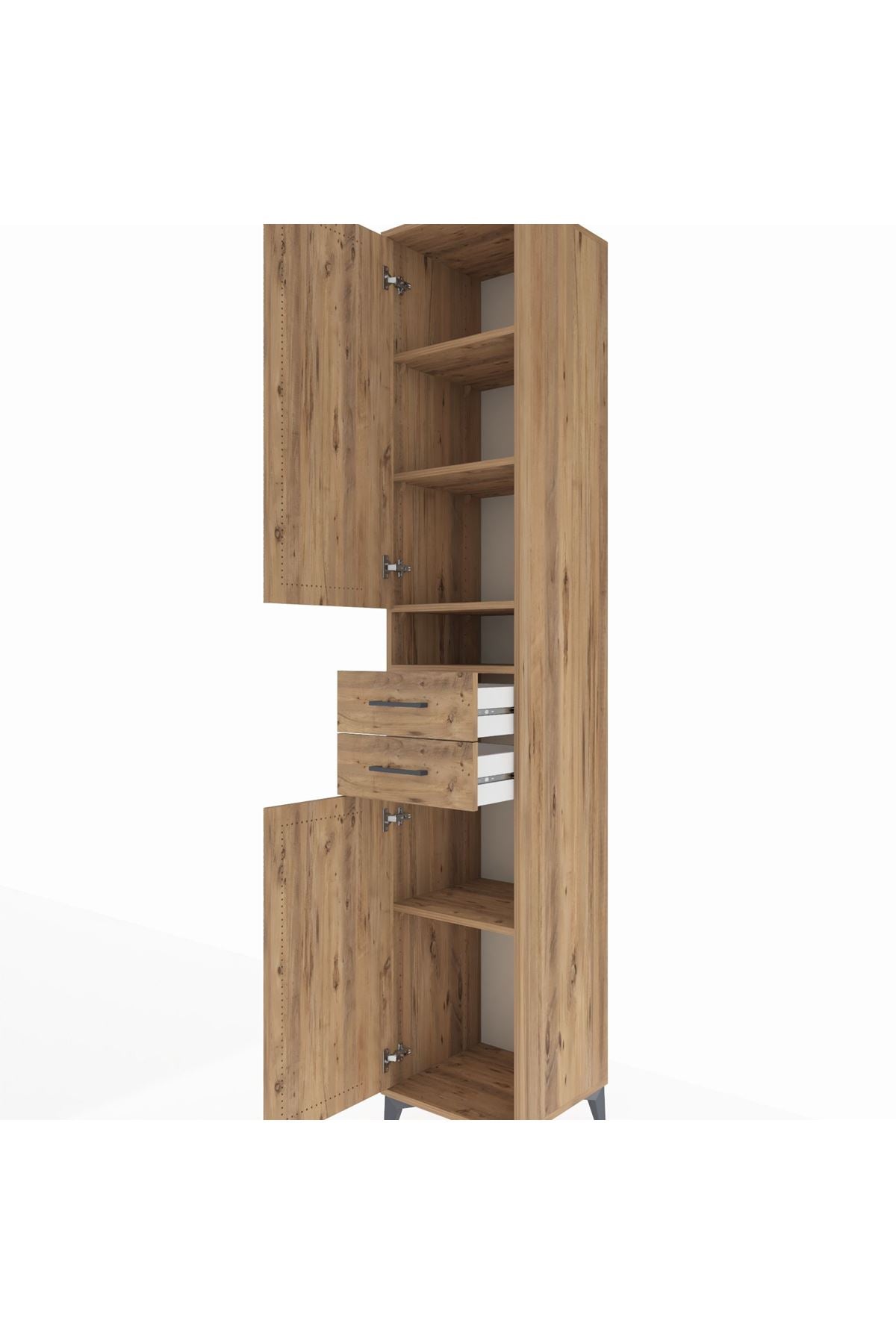 Hyperion Dolap 5 Raflı 2 Çekmeceli 2 Kapaklı 44x44x243 Çam-Çam