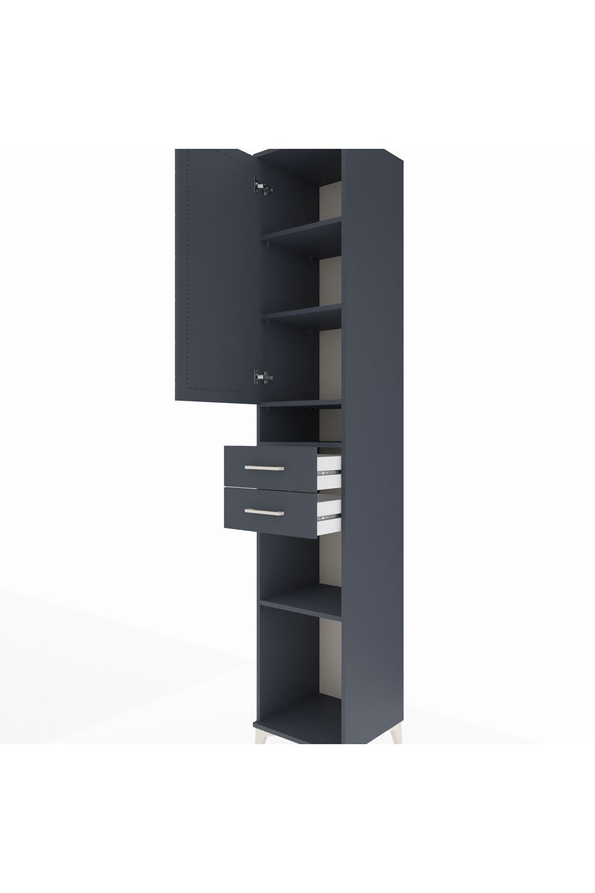 Hyperion Dolap 5 Raflı 2 Çekmeceli Tek Kapaklı 44x44x243 Antrasit-Antrasit