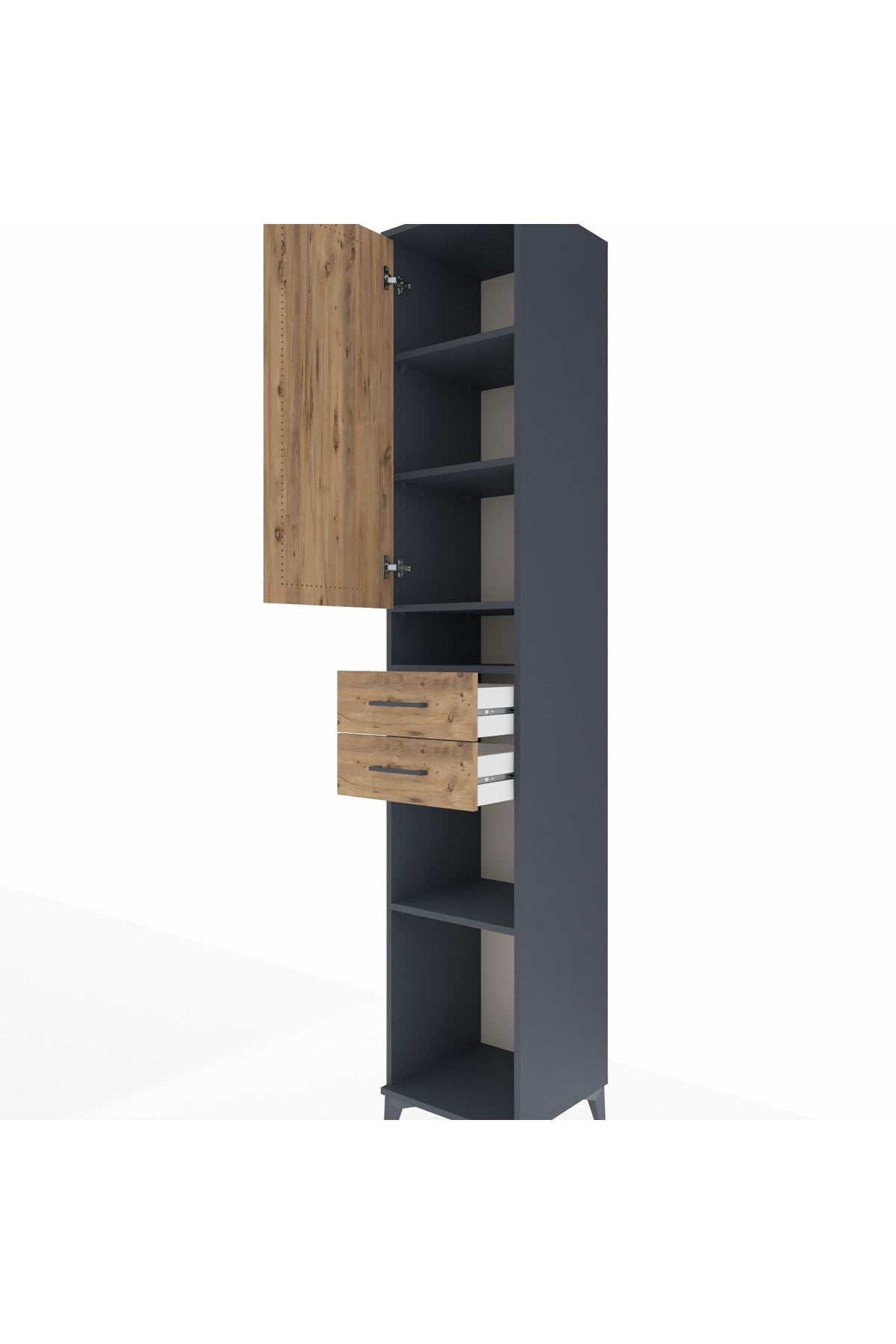 Hyperion Dolap 5 Raflı 2 Çekmeceli Tek Kapaklı 44x44x243 Antrasit-Çam